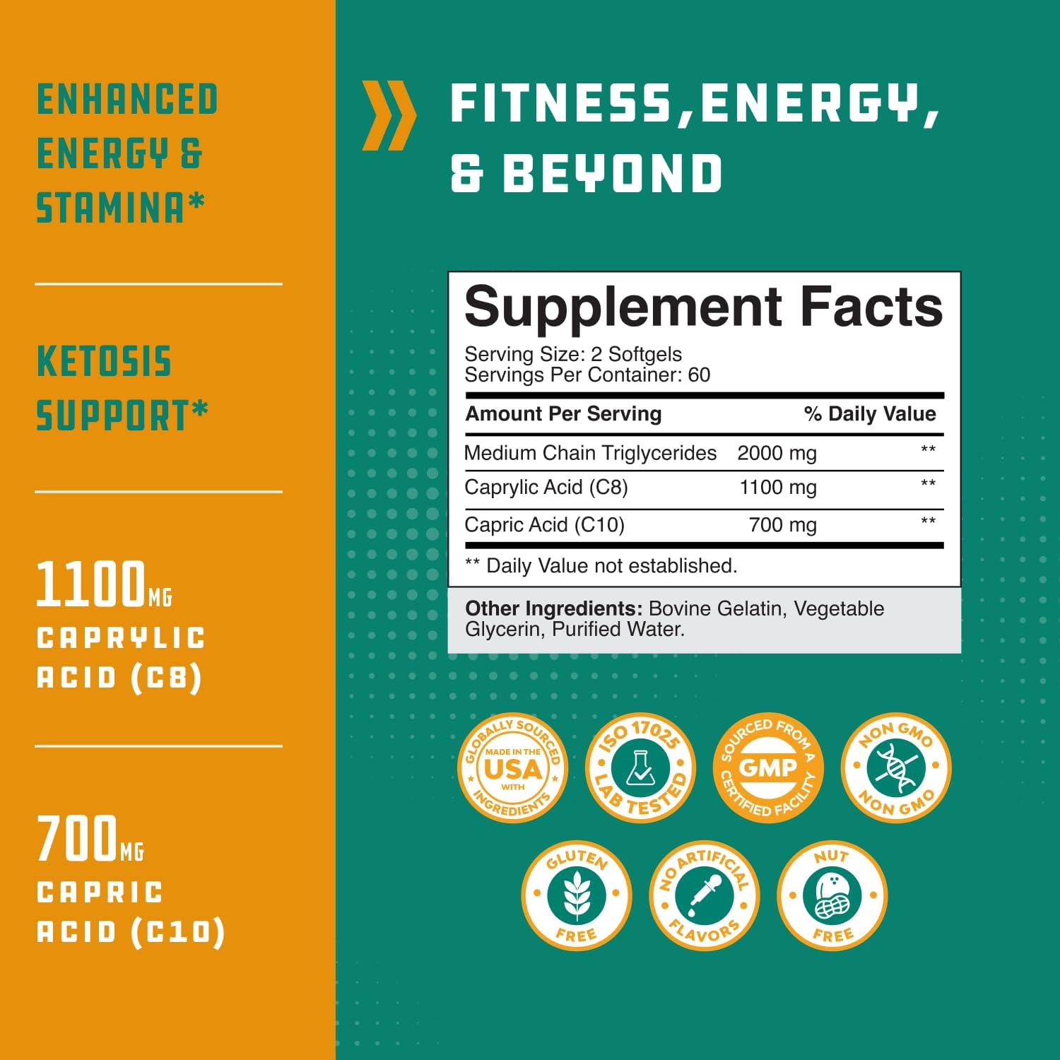C8 MCT Oil Softgels - Medium Chain Triglycerids MCT Coconut Oil Supplement with Caprylic/Capric Triglycerides for Body Sculpting