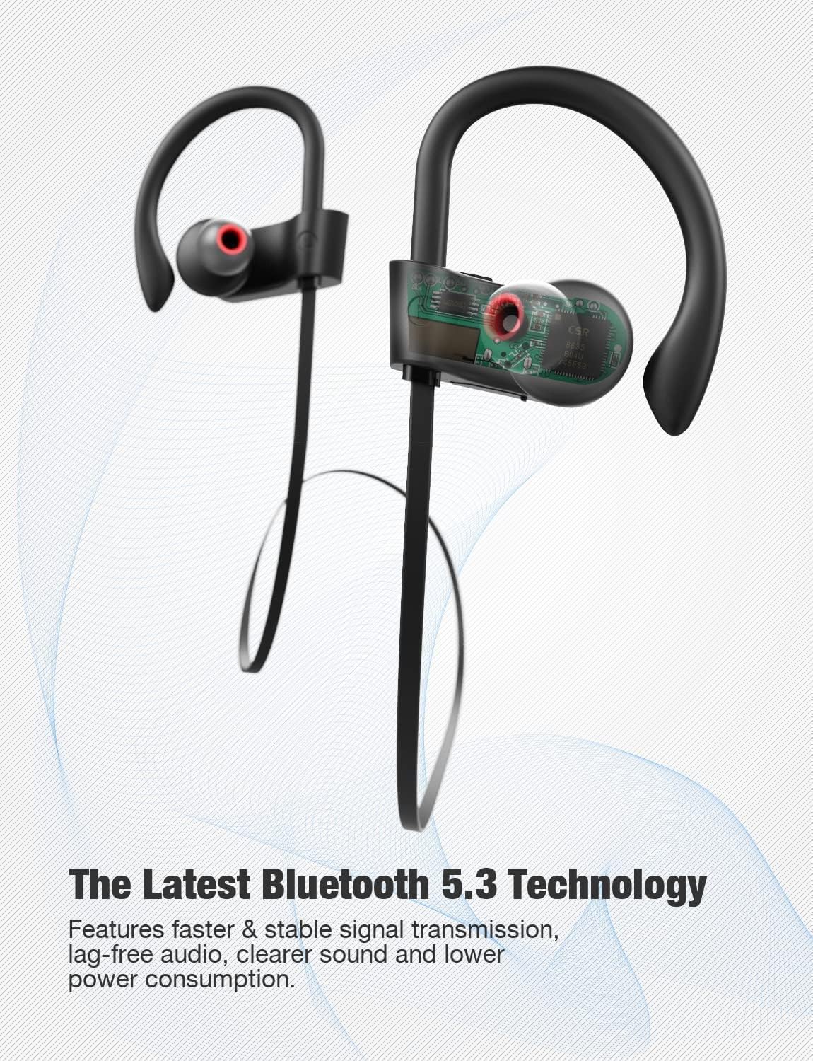 Otium Bluetooth Earbuds Wireless Headphones Bluetooth Headphones, Sports Earbuds, IPX7 Waterproof Stereo Earphones for Gym Running 15 Hours Playtime Sound Isolation Headsets,Black.