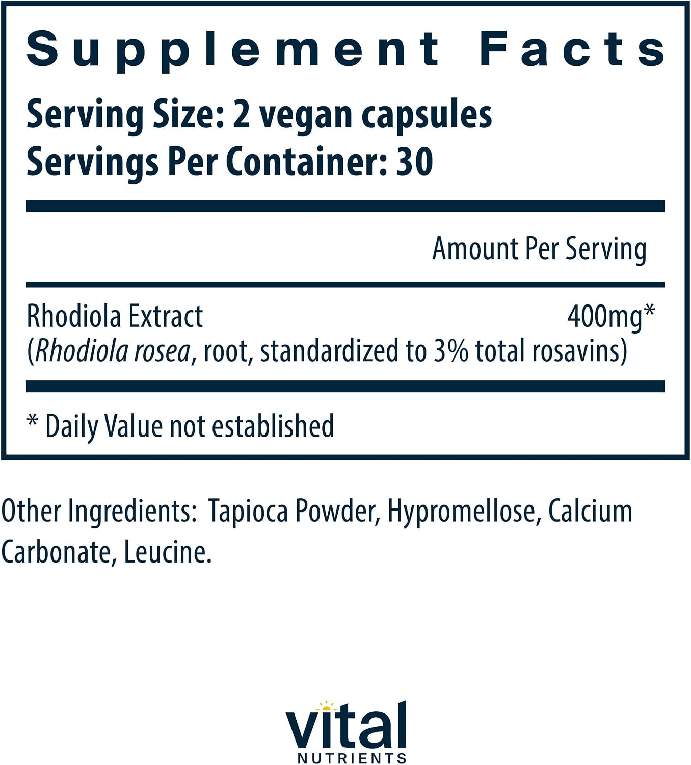 Vital Nutrients Rhodiola Rosea - Rhodiola Supplement for Healthy Energy, Memory, and Stress Support - Gluten, Dairy, Soy Free - Non-GMO - 60 Capsules
