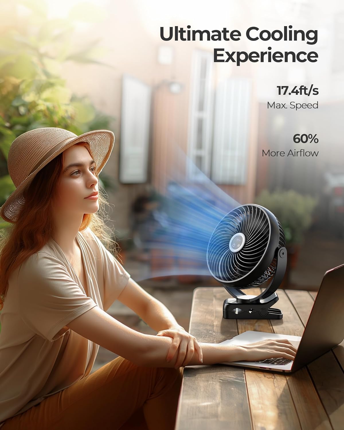 Koonie 8" Clip on Fan, 10000mAh Rechargeable Battery, Strong Airflow, Black