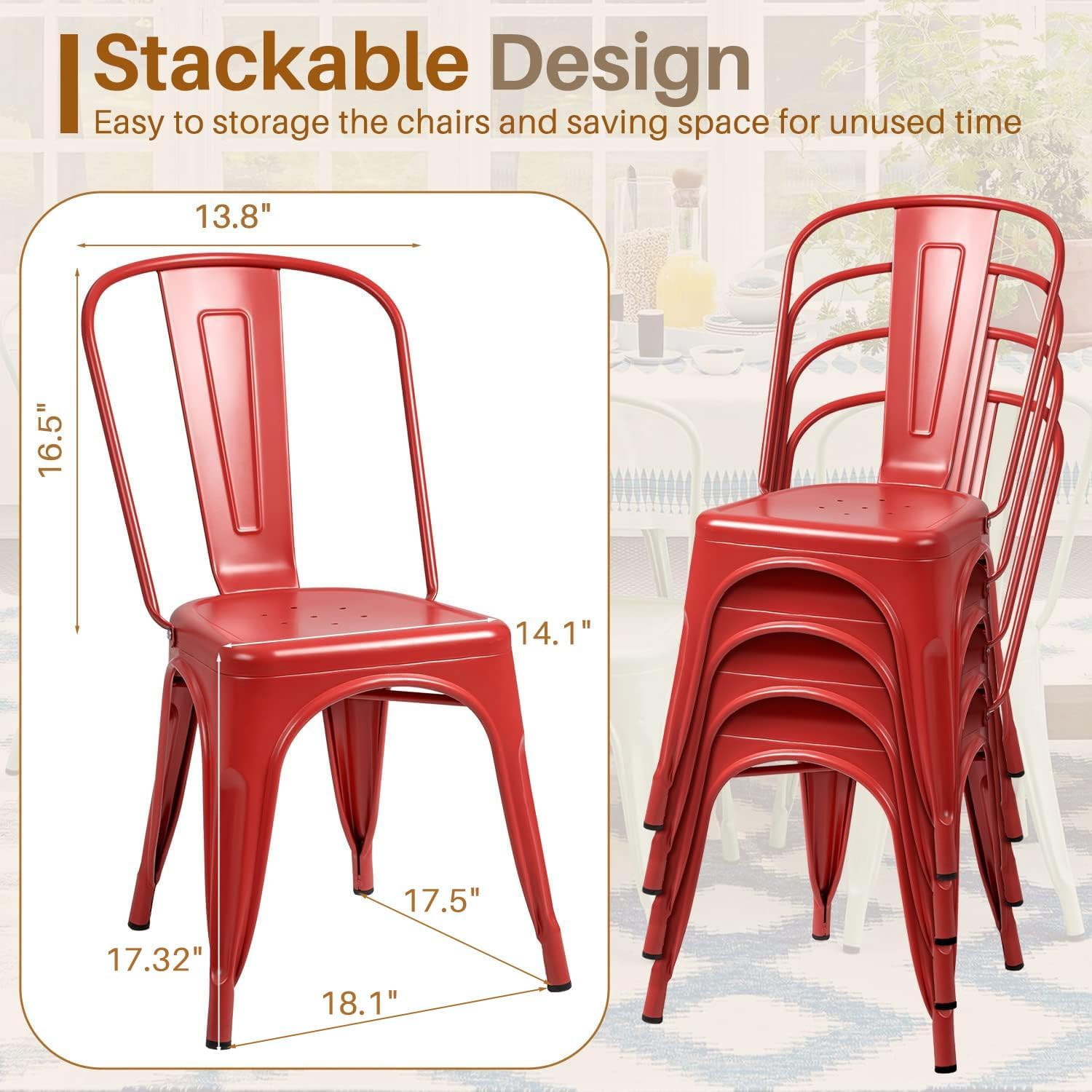Furmax Metal Dining Chair Indoor Outdoor Use Stackable Classic Trattoria Chair Chic Dining Bistro Cafe Side Metal Chairs Set of 4 (Ivory White)