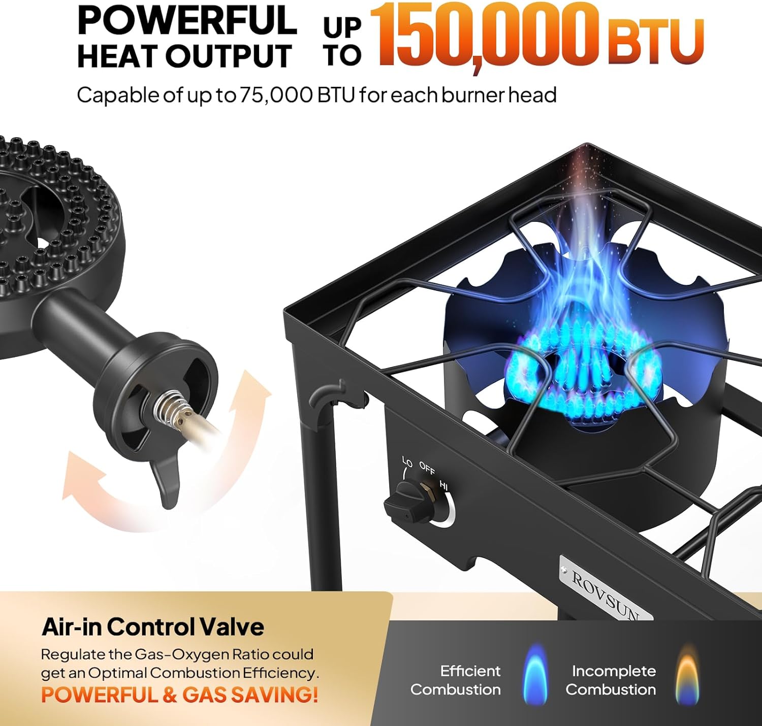 ROVSUN 2 Burner Outdoor Propane Gas Stove with Adjustable Regulator, 150,000 BTU High Pressure Stand Cooker for Backyard Cooking Camping Home Brewing Canning Turkey Frying