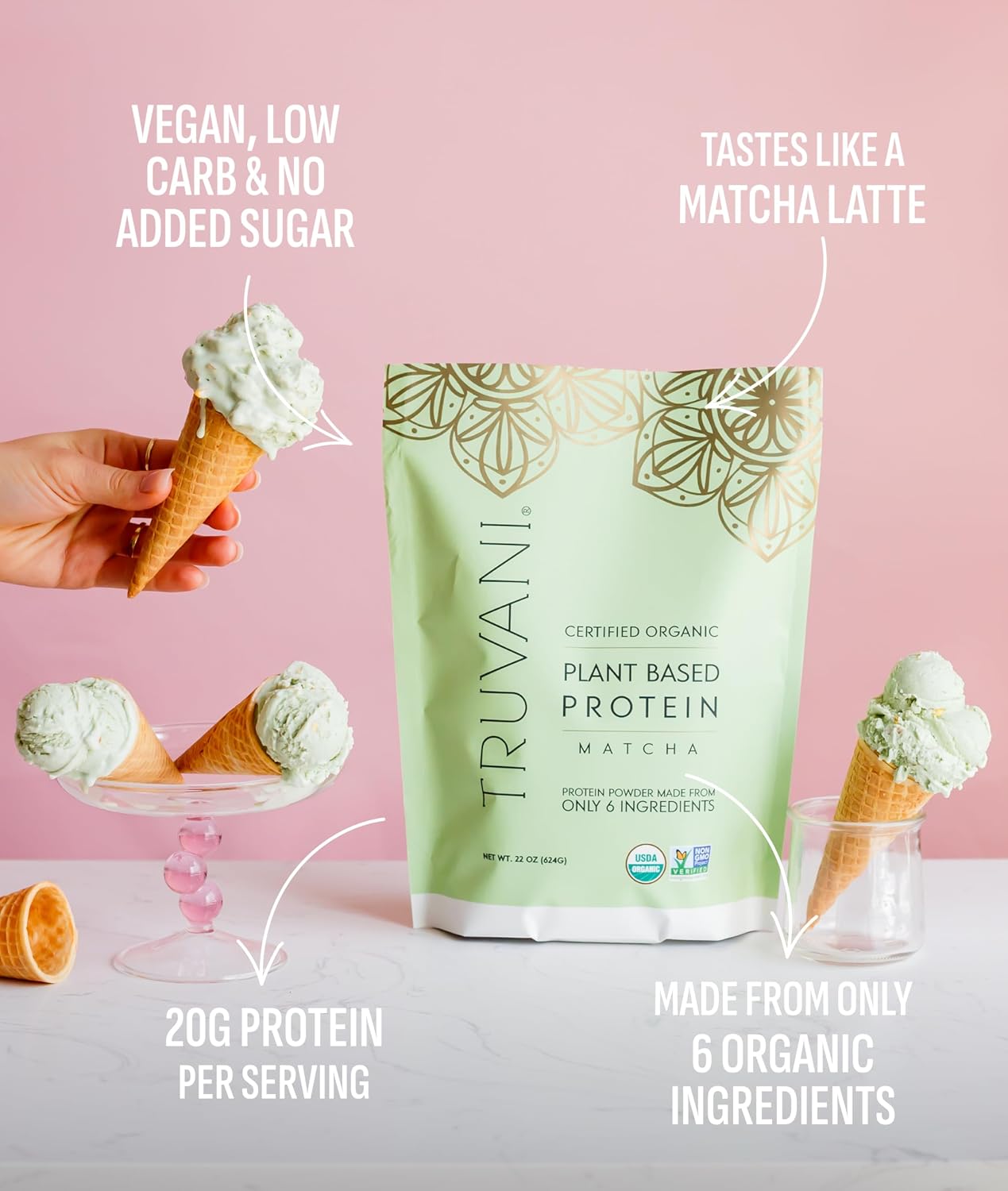 Truvani Organic Plant Based Protein Powder | Chocolate | 1 Serving