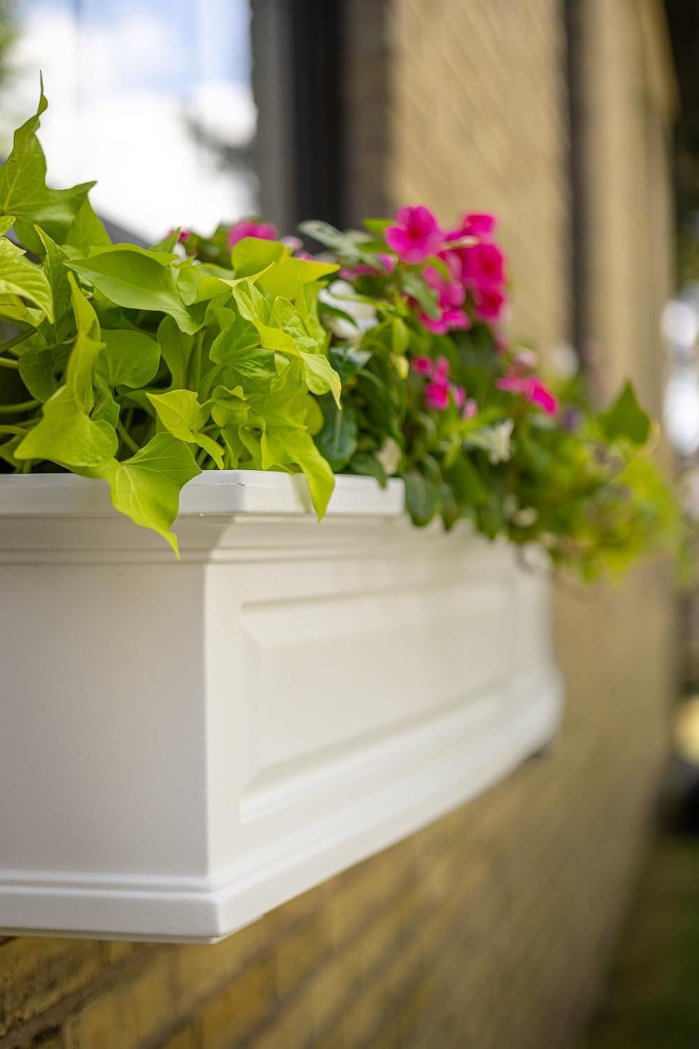 Mayne Nantucket 36in Self-Watering Rectangular Window Box Planter, White | Self-watering, All season, Fade resistant, Mounting brackets included, Built-in overflow, 15-year warranty