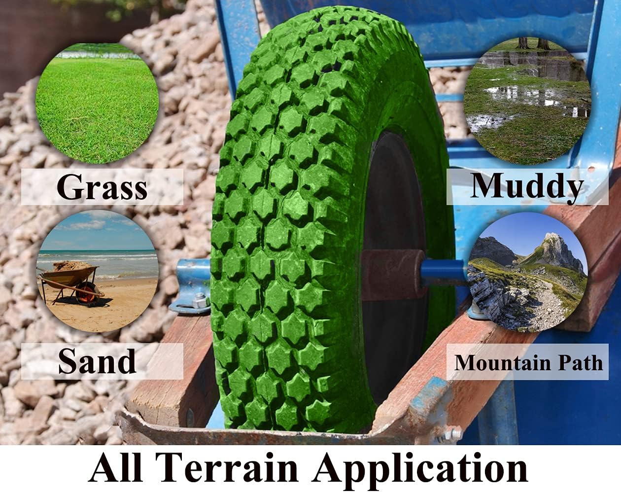 Wheelbarrow Tires 4.80/4.00-8 with 3/4 & 5/8 Bearings