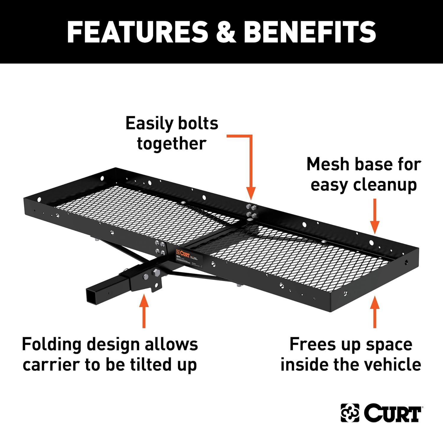 CURT 18109 Tray-Style Trailer Hitch Cargo Carrier, 500 lbs. Capacity, 60-Inch x 19-1/4-Inch, Fits 2-Inch Receiver