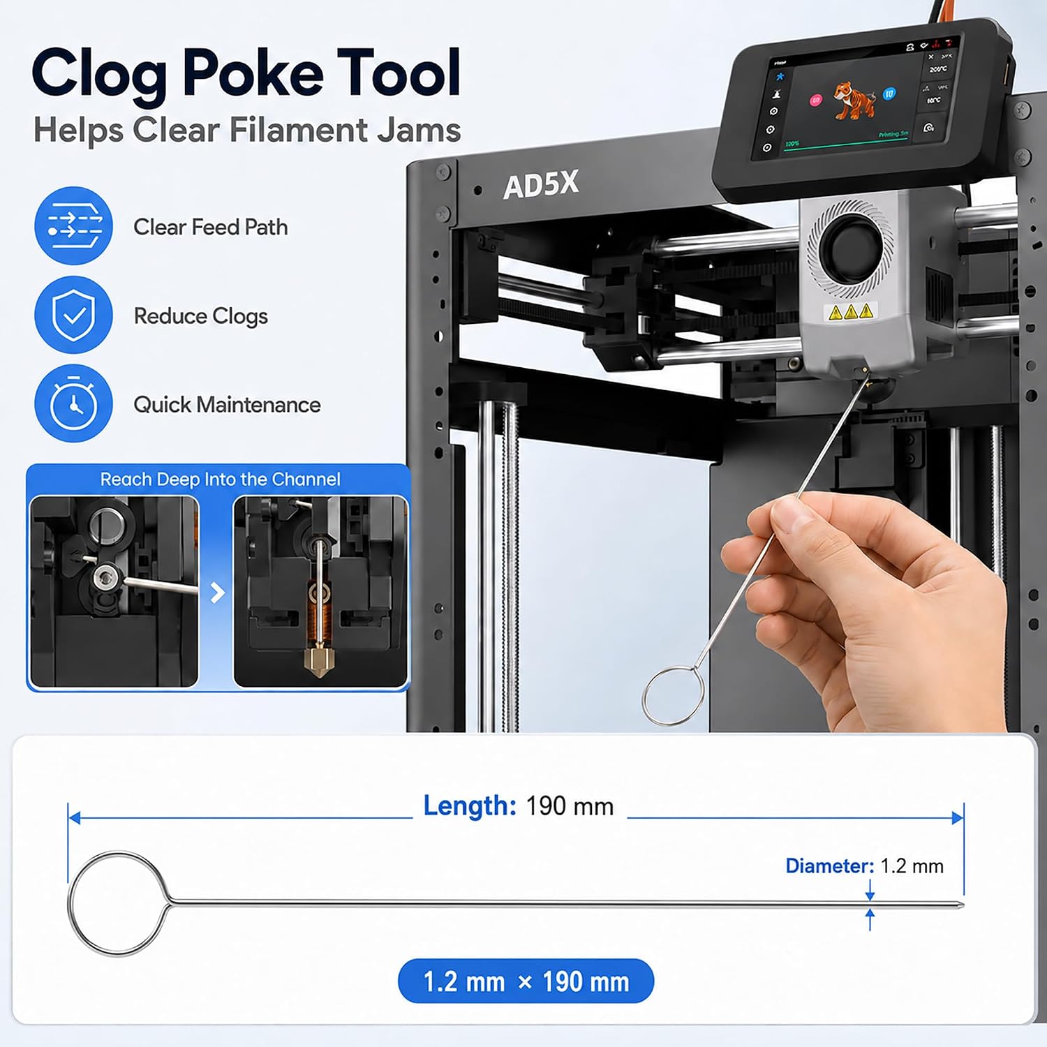 3D Printer Tool Kit for Flashforge AD5X, Nozzle Cleaning Accessories | Includes silicone socks, nozzle brushes, PTFE tube, clog poke, Allen keys