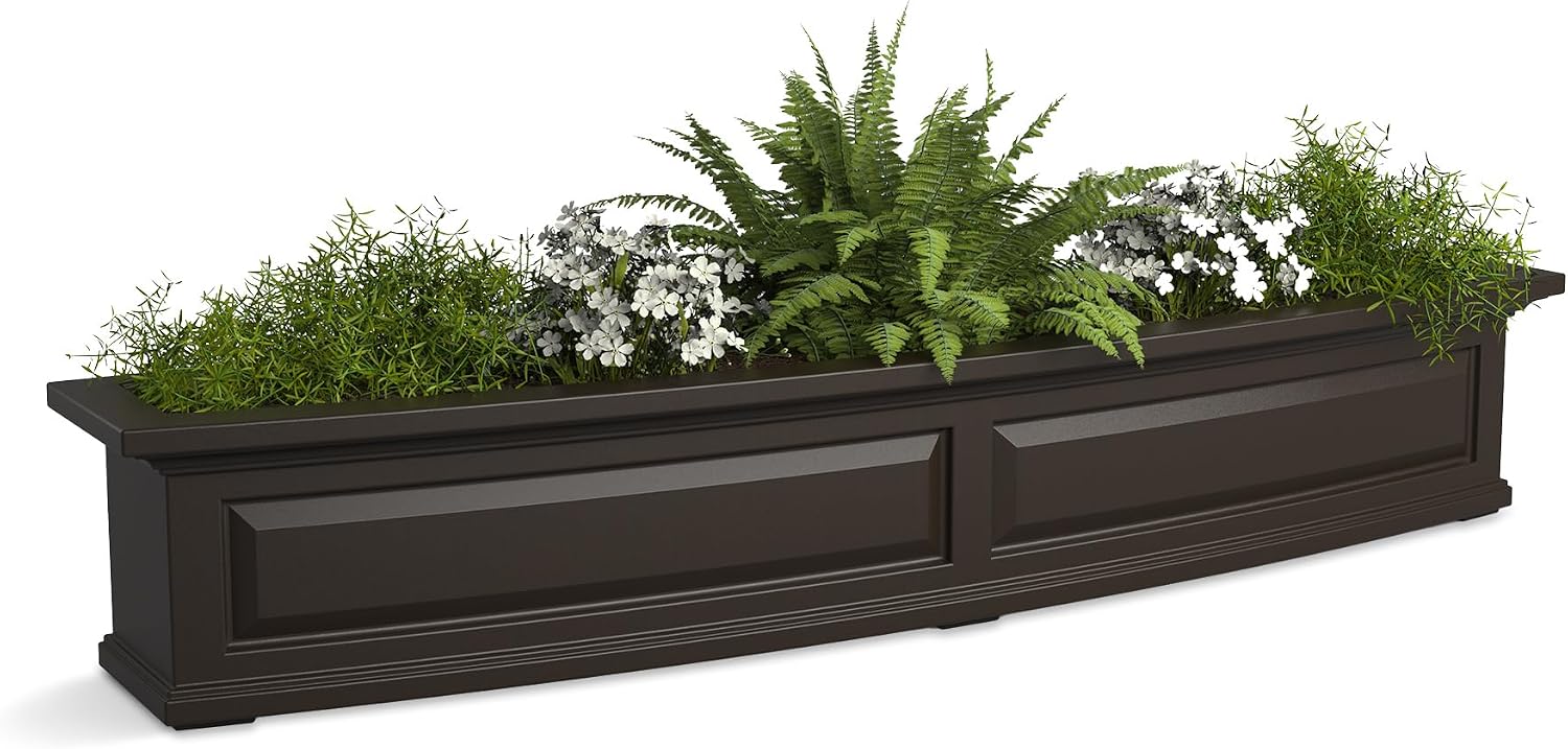 Mayne Nantucket 36in Self-Watering Rectangular Window Box Planter, White | Self-watering, All season, Fade resistant, Mounting brackets included, Built-in overflow, 15-year warranty