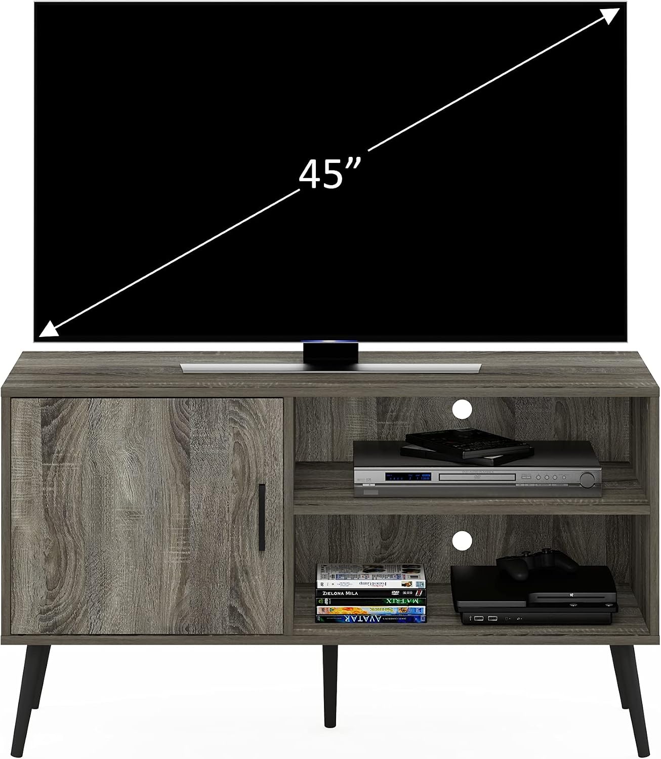 Furinno Fowler Multipurpose TV Stand Bookshelves, French Oak Grey