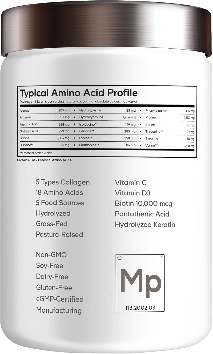 Codeage Multi Collagen Powder, Biotin 10000mcg, Keratin, Unflavored, 11 oz