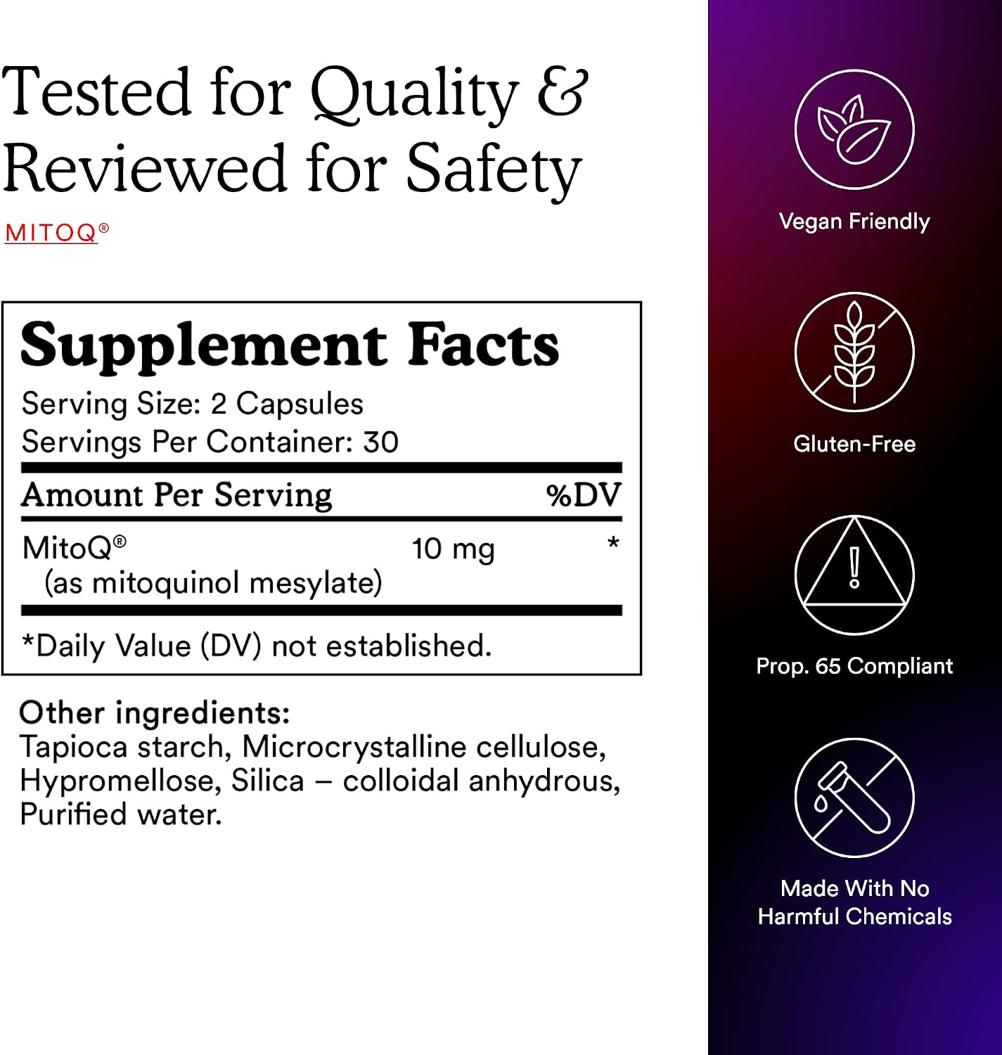 MitoQ Pure Advanced Mitochondria Supplement - Superior Bioavailability to CoQ10 - Patented Vitality Supplement for Sustained Energy, Heart Health, Metabolic Support, and Healthy Aging (60 Capsules)