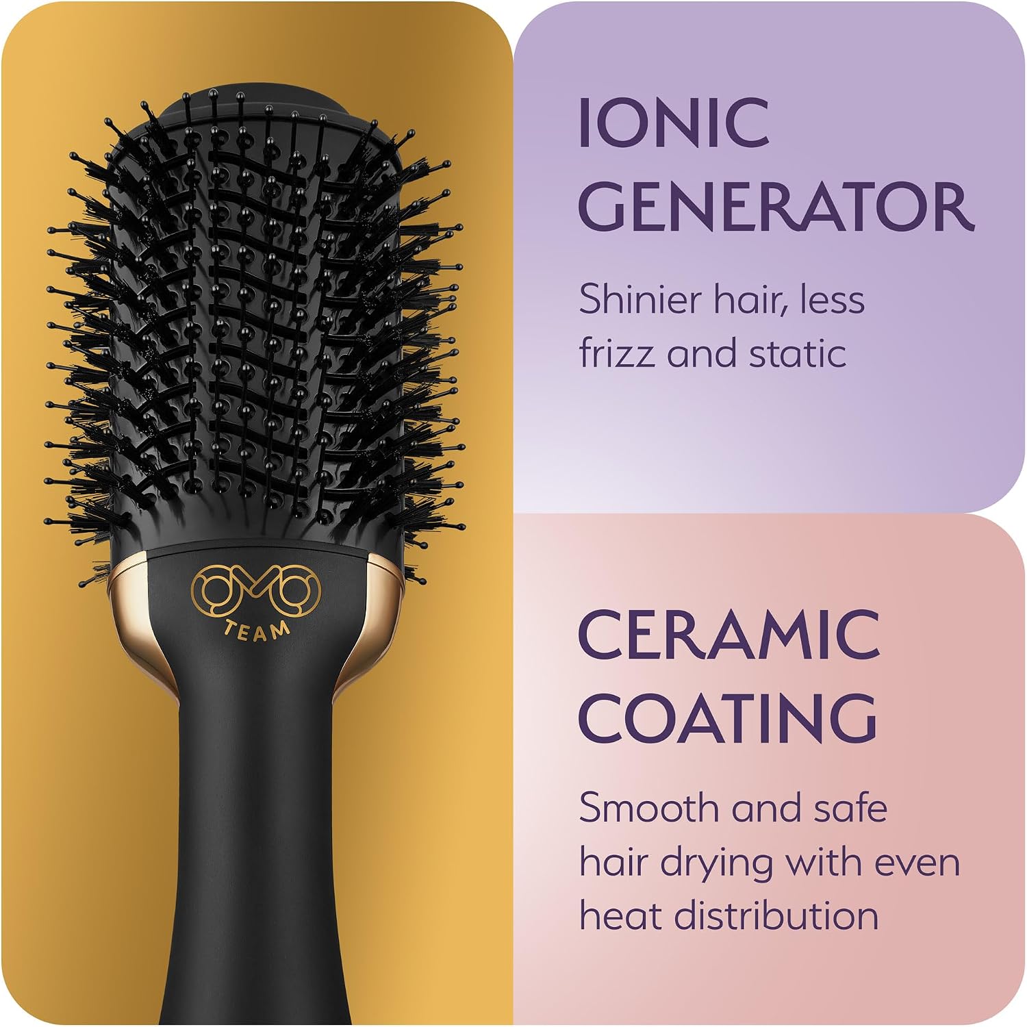 Professional Blowout Hair Dryer Brush, Black Gold Dryer and Volumizer, Hot Air Brush for Women, 75MM Oval Shape (Black Gold)
