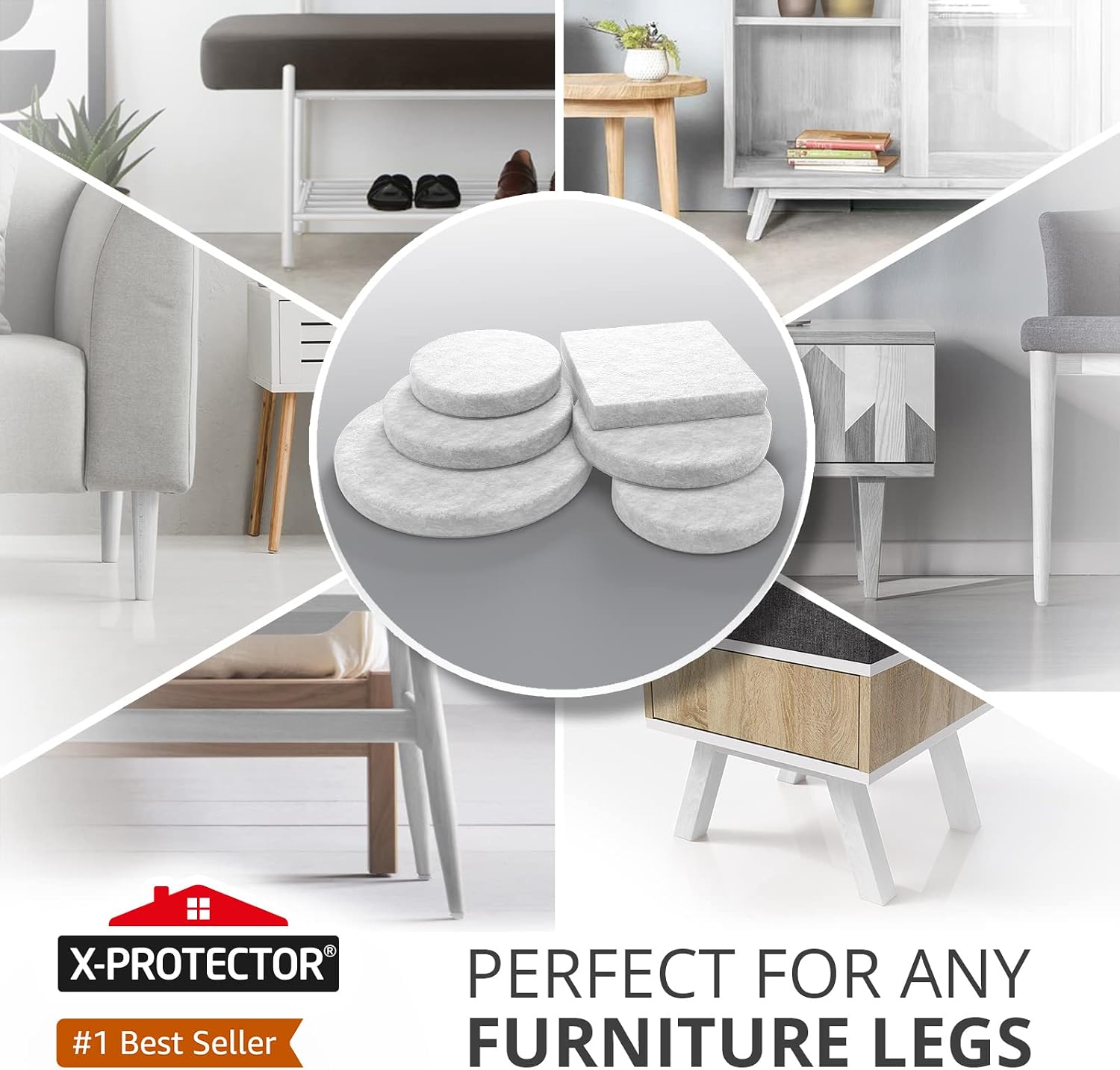 Felt Furniture Pads X-PROTECTOR 133 PCS Premium Furniture Pads - Felt Pads | Furniture Feet Wood Floor Protectors - Protect Your Hardwood & Laminate Flooring! Brown and Beige