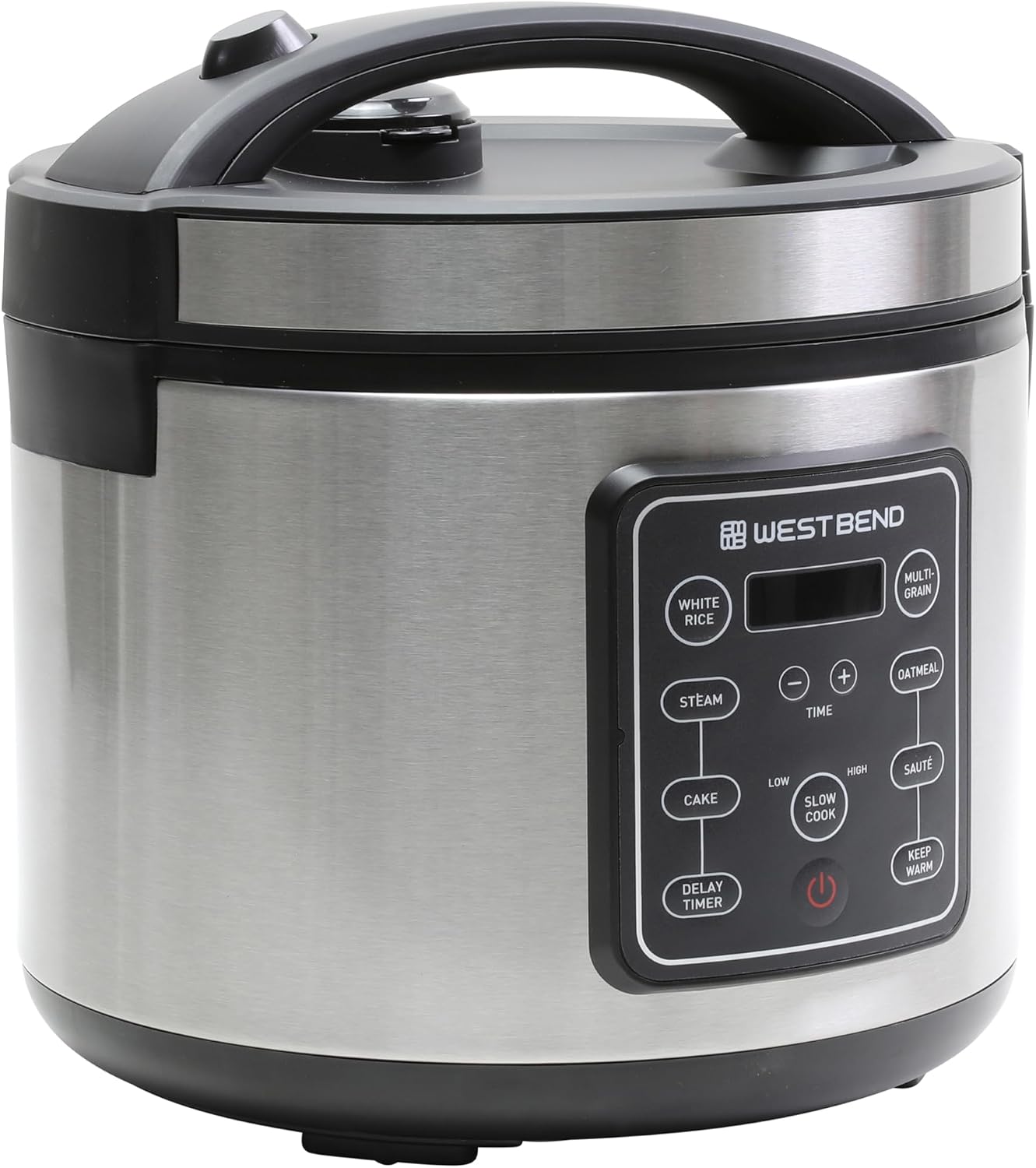 West Bend Rice & Grain Multi Cooker Programmable with 9 Preset Functions, Features Delay Start and Keep Warm Functions and Steam Basket, 20 Cups Cooked (10 cups uncooked), Stainless Steel