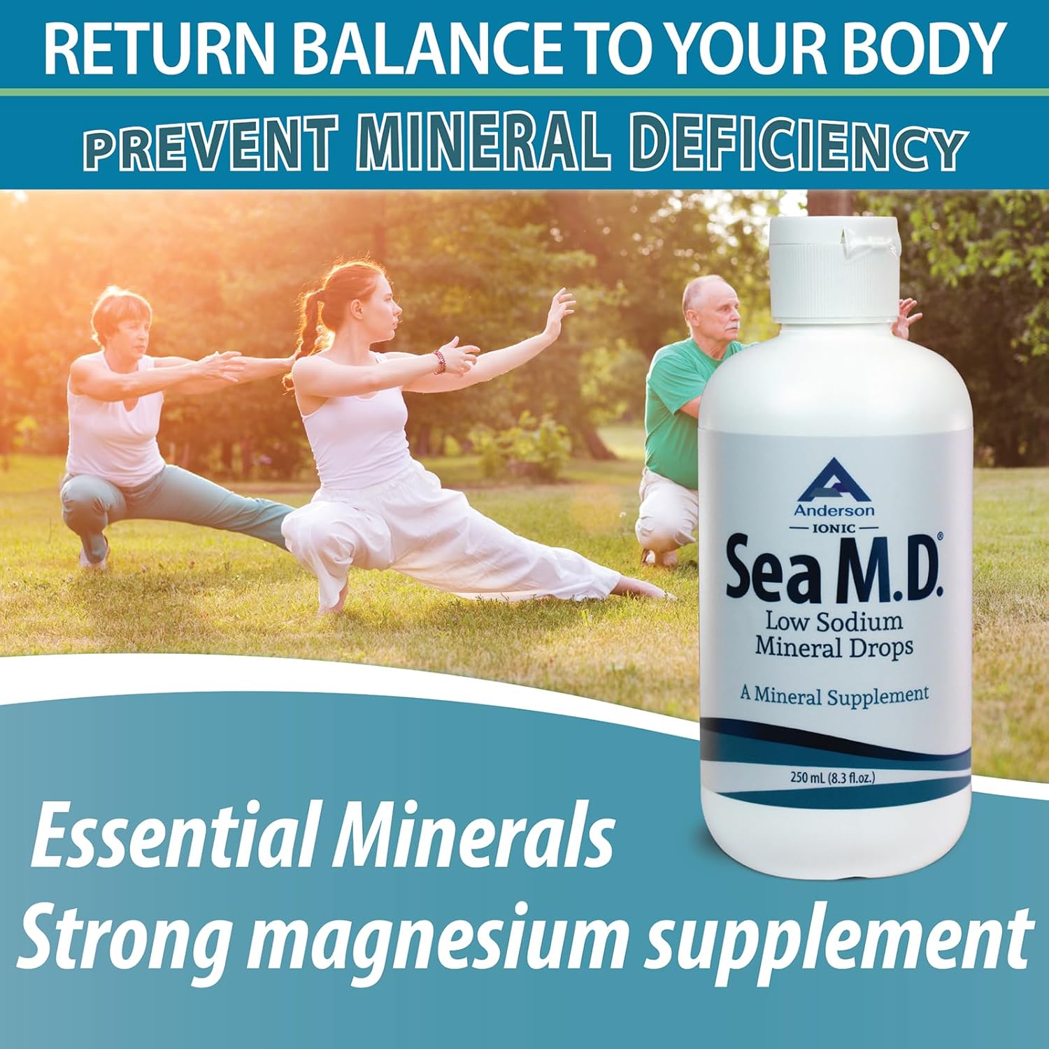 Anderson Sea M.D. Concentrated Trace Mineral Drops, 79 Trace Minerals with Magnesium, Sodium and Chloride Electrolytes - Supports Hydration, Energy, Muscles and Bone Health - 4 Fl Oz, 60 Servings