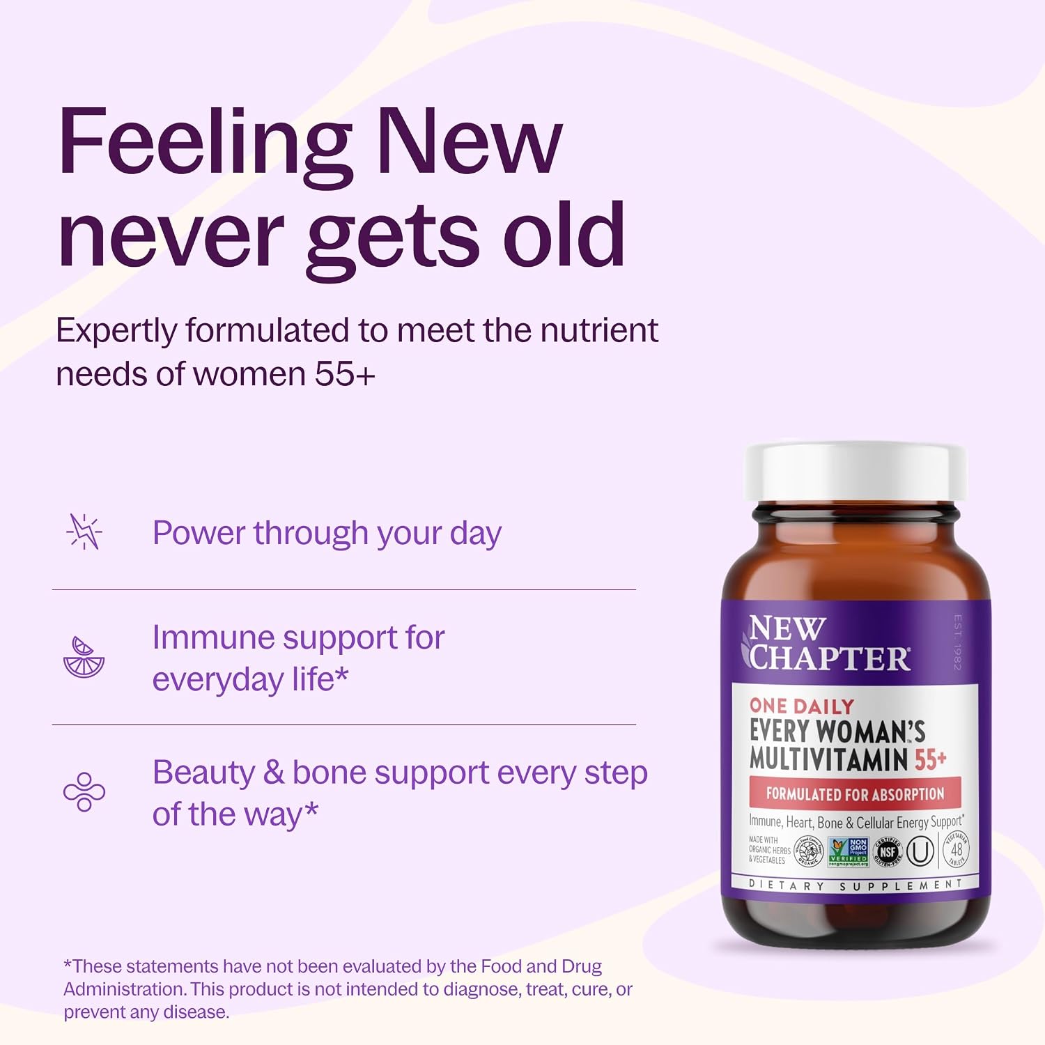 New Chapter Every Woman's One Daily 55+ - Multivitamin for Women - Supports Immune, Bone & Vision Health* - Gentle on the Stomach - Non-GMO, Gluten Free, Dairy Free, Vegetarian & Kosher - 48 Tablets