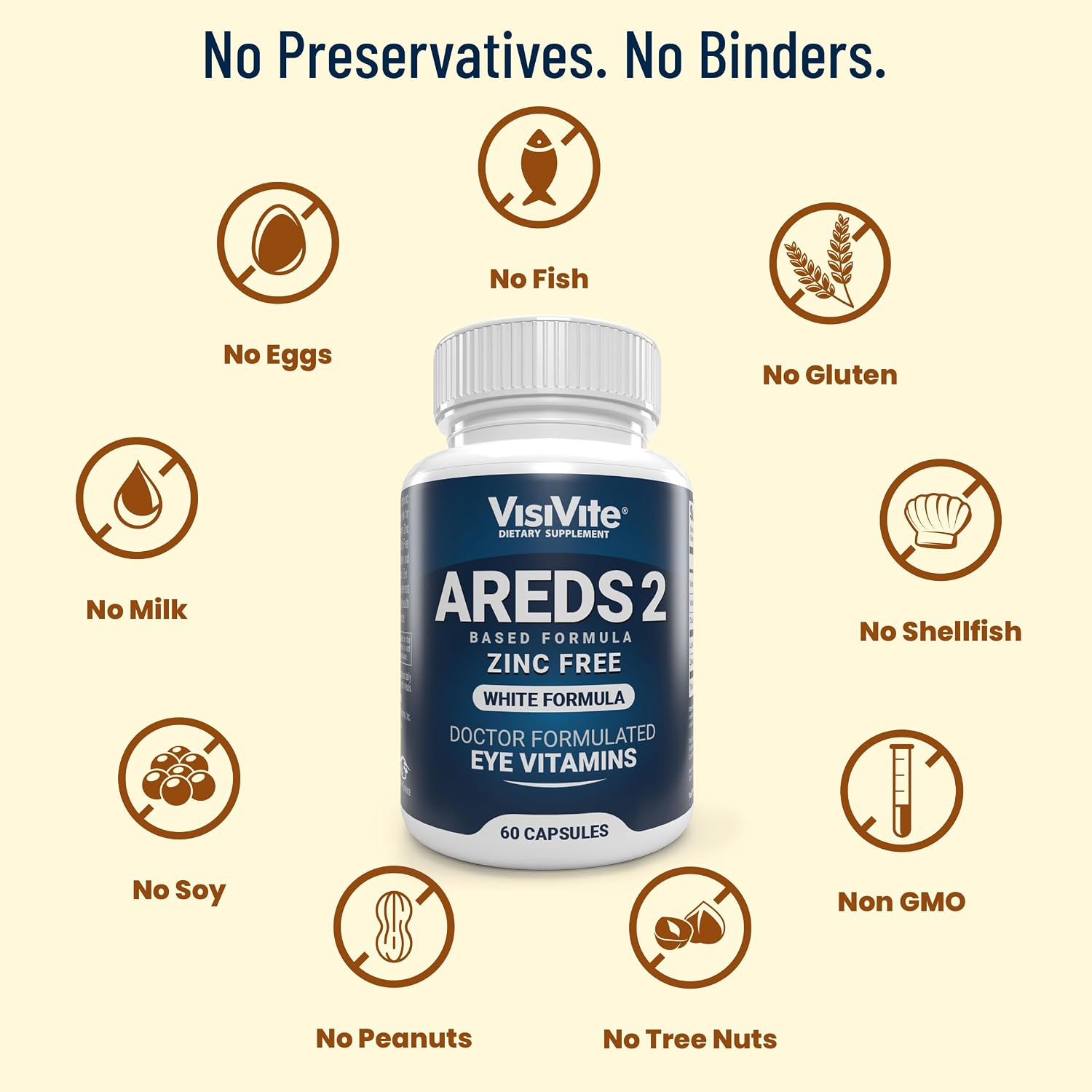 VisiVite Doctor Formulated AREDS 2 Eye Vitamins, Zinc Free, 60 Capsules | Macular Support Formula