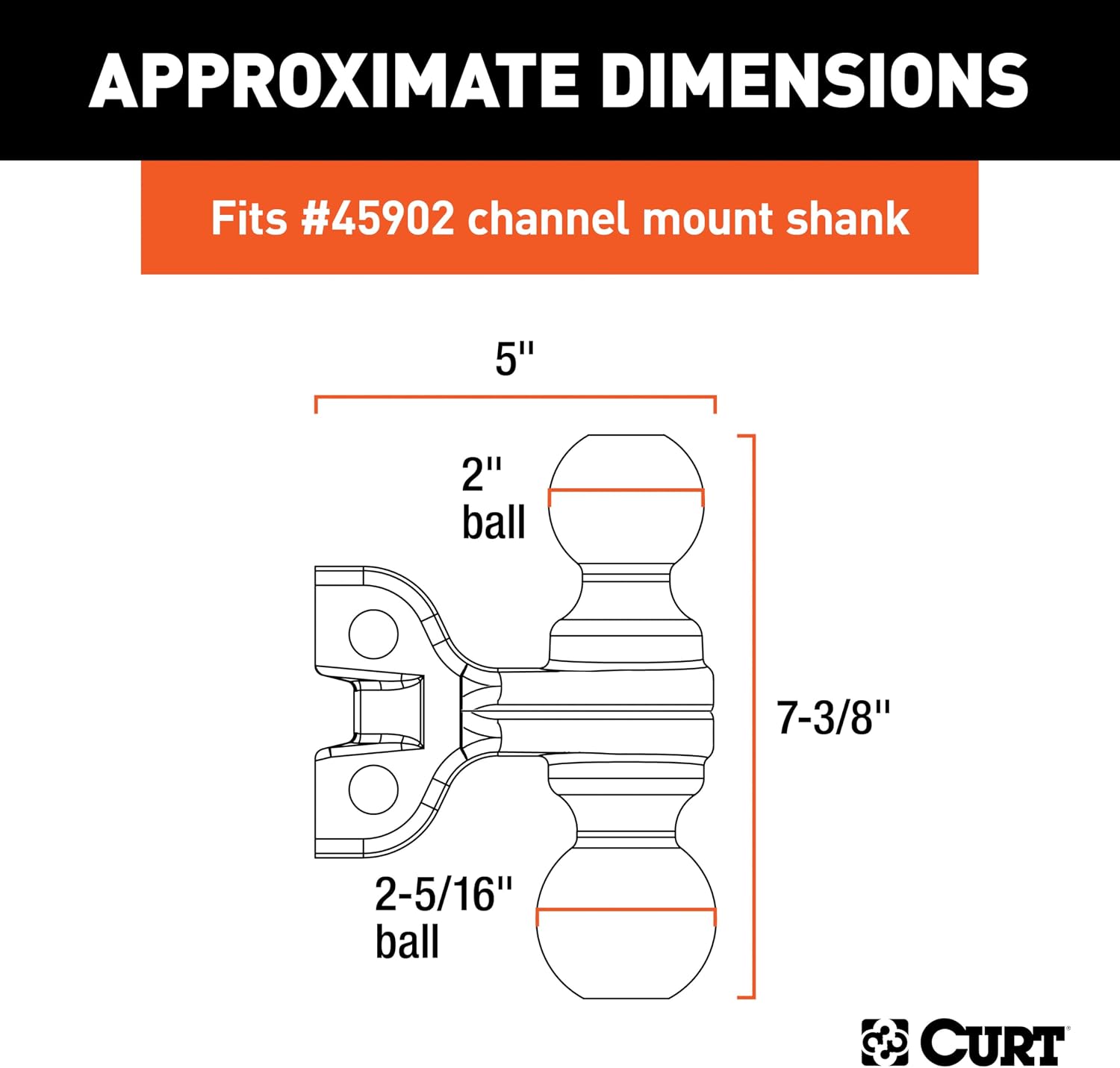 CURT 45923 Replacement Dual-Ball for Adjustable Trailer Hitch Ball Mount, 2-Inch, 2-5/16-Inch