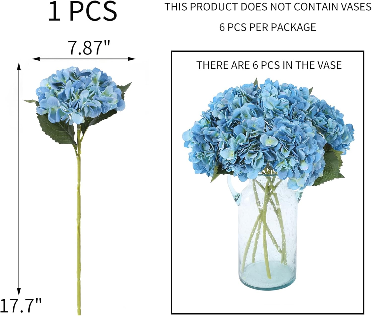 Kimura's Cabin 6pcs Silk Hydrangeas Artificial Flowers,Deep Lake Blue