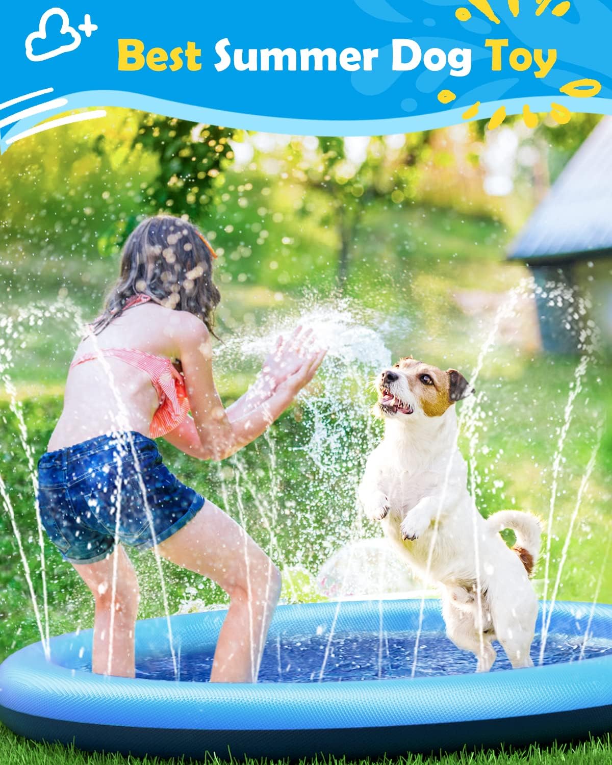Peteast Dog Pool, Anti-Slip Splash Pad for Dogs, 67 in, Blue