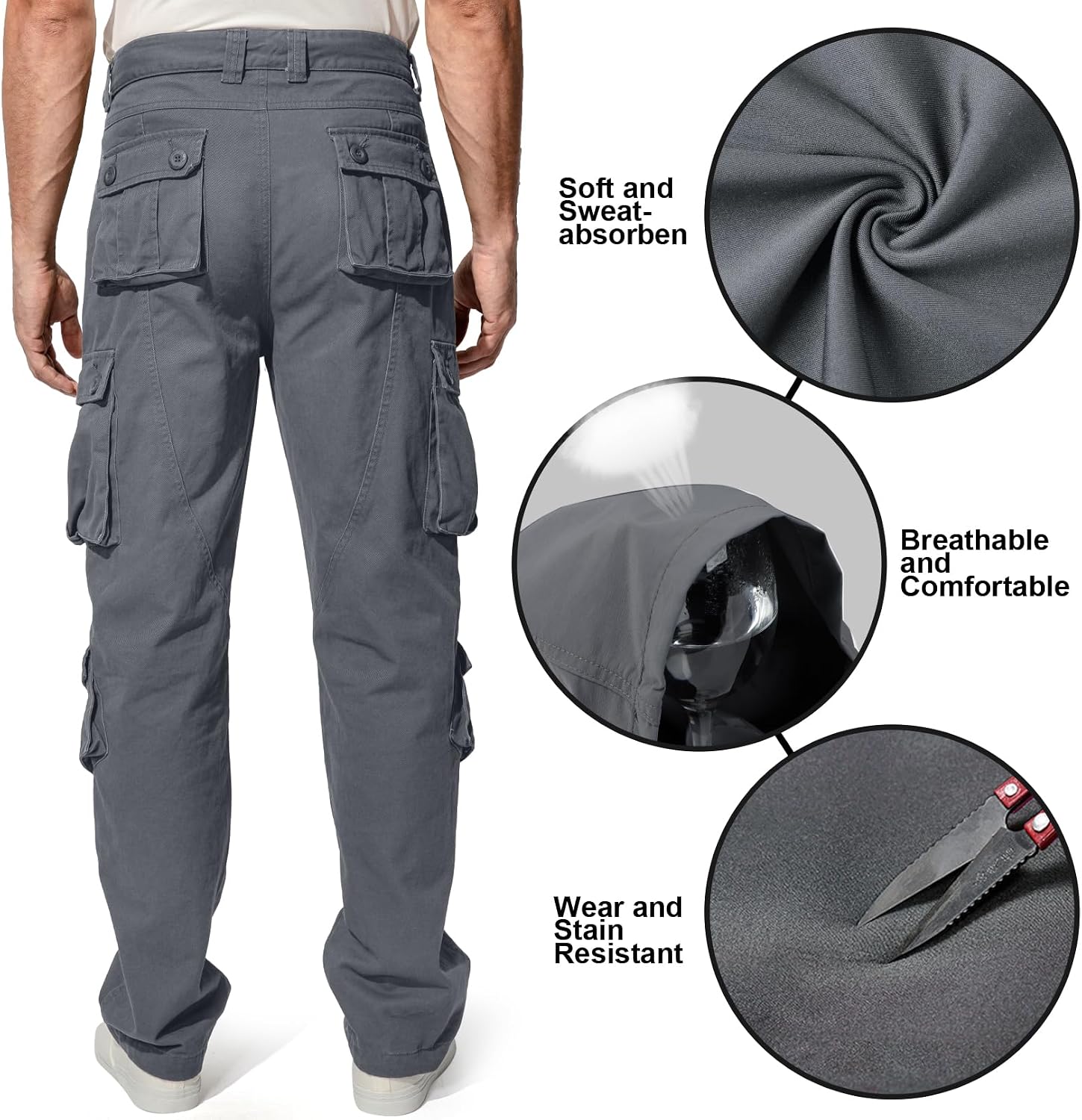 Mens Cargo Pants Camo Work Tactical Rip Stop BDU Casual Army Military Pants | 100% Cotton,Wear Resistant,Breathable,Sweat-absorbent,Men's Wild Cargo Pants with 8 Pockets,Relaxed Loose Fit Hiking Pants