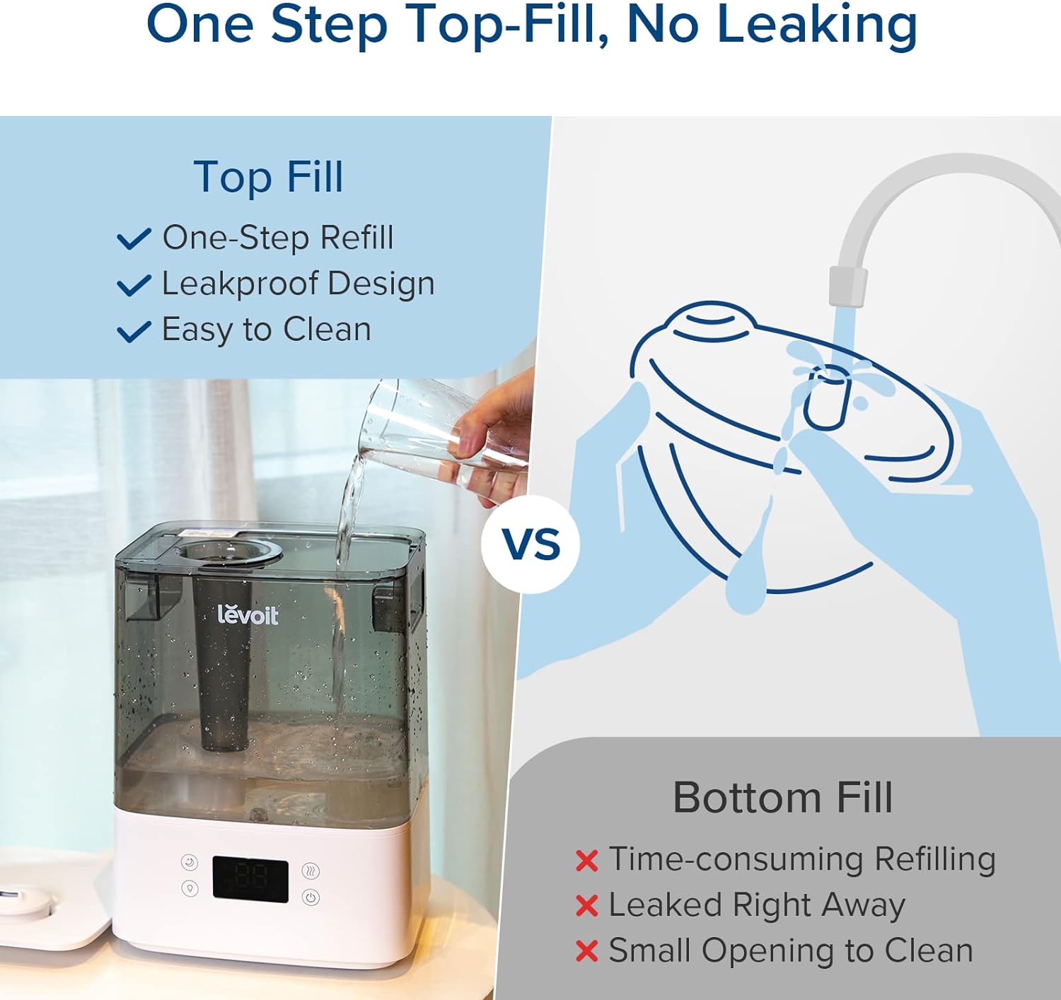 Levoit Humidifiers for Bedroom Large Room, 6L, 60H Runtime, 26dB, Smart App