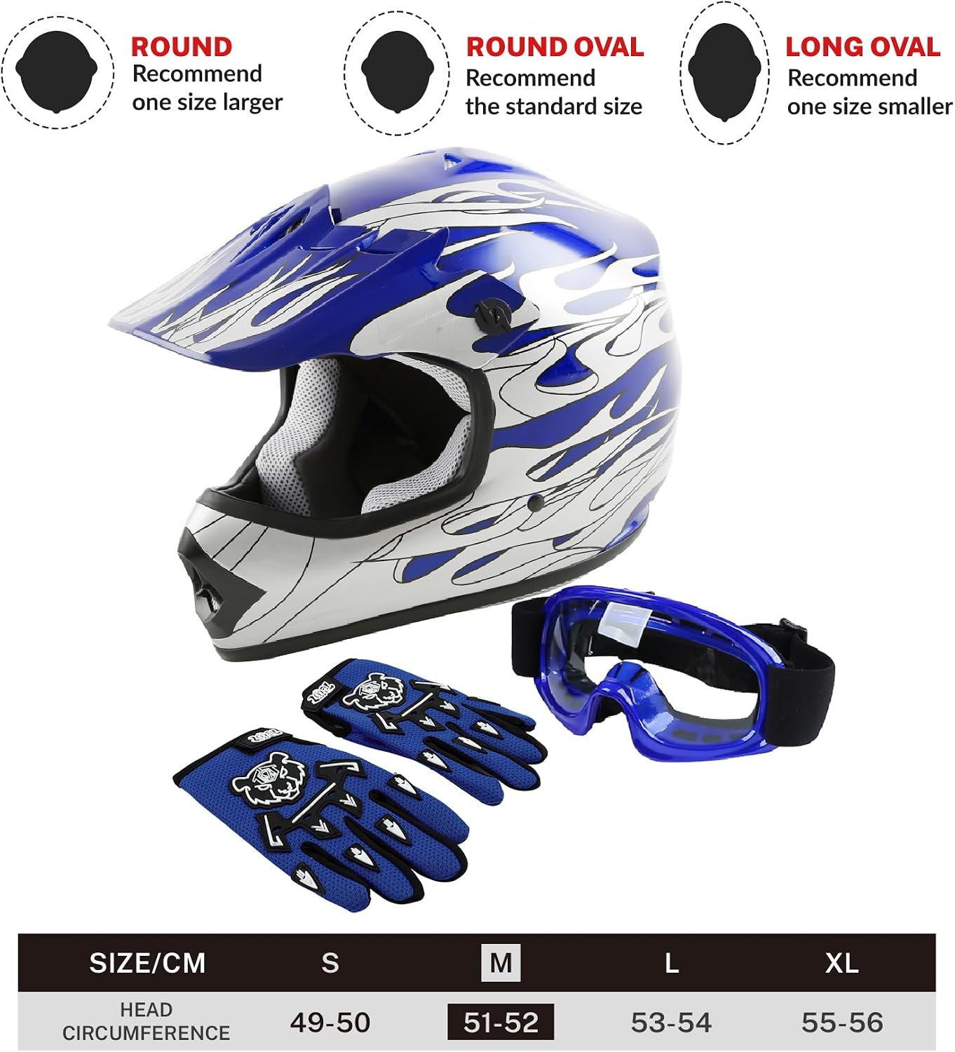SLMOTO ATV Helmets for Kids Youth DOT Motocross Offroad Street Helmet Motorcycle Blue Helmet Dirt Bike Motocross Helmet+Goggles+Gloves