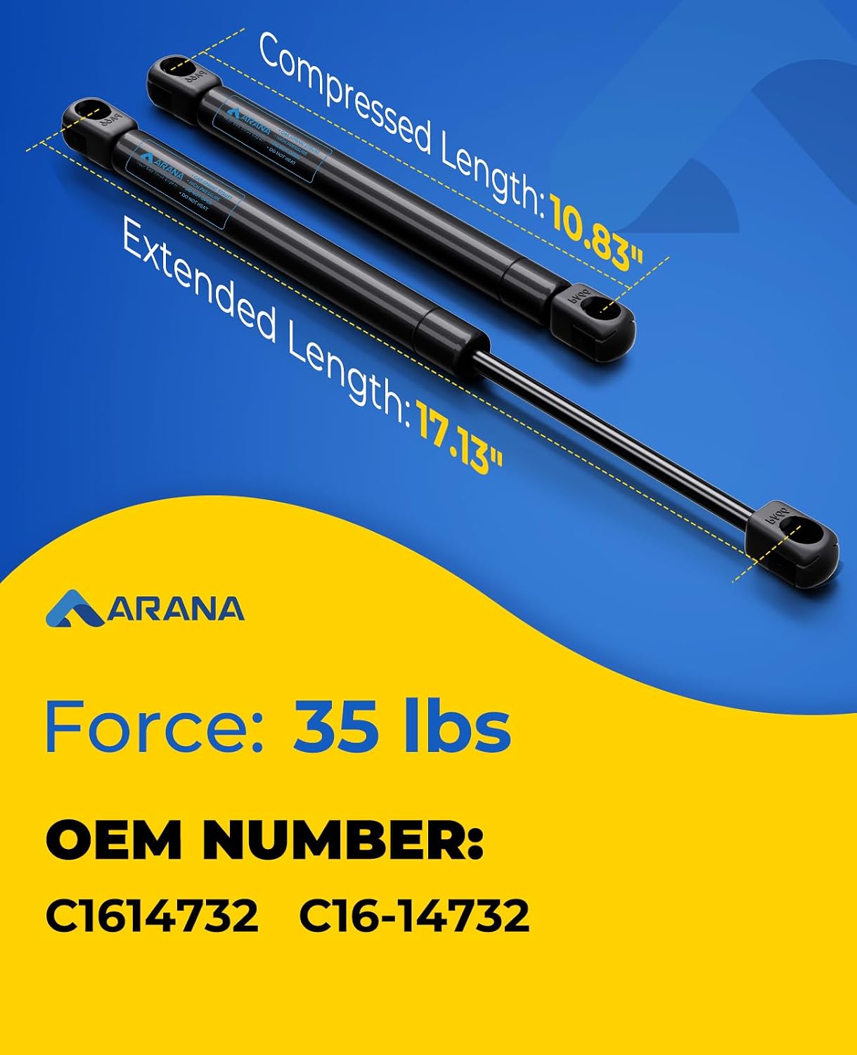 ARANA C16-11028 12 inch 40lb Gas Struts for Weatherguard Tool Box, 2PCS