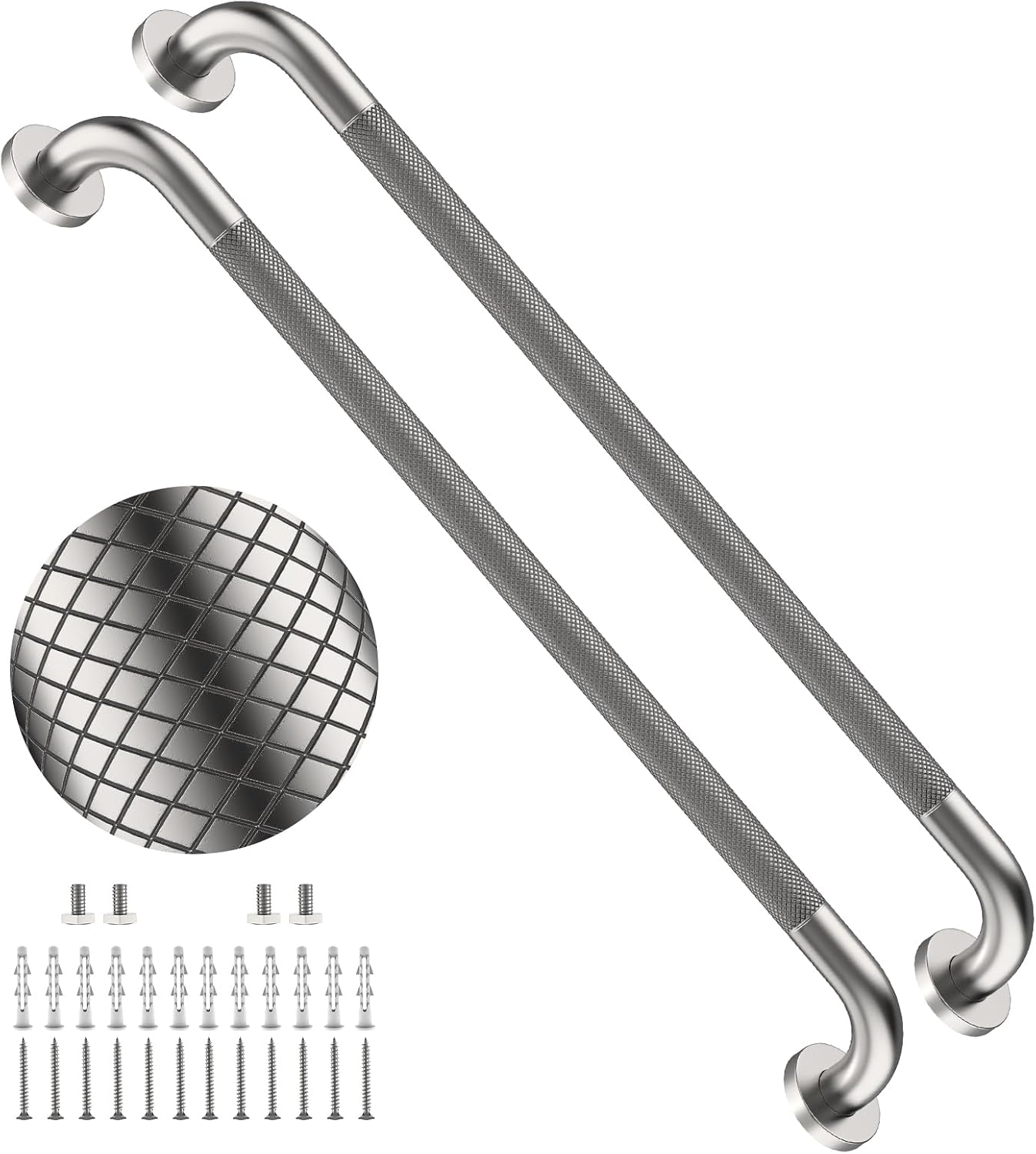 40 Inch Brushed Nickel Shower Grab Bar Anti-Slip Knurled Grip,Safety Handle | YuanDe 1.25" Diameter Stainless Steel Bathroom Grab Bars, Handicap Injury Elderly Senior Assist Support Shower Handle-2Packs