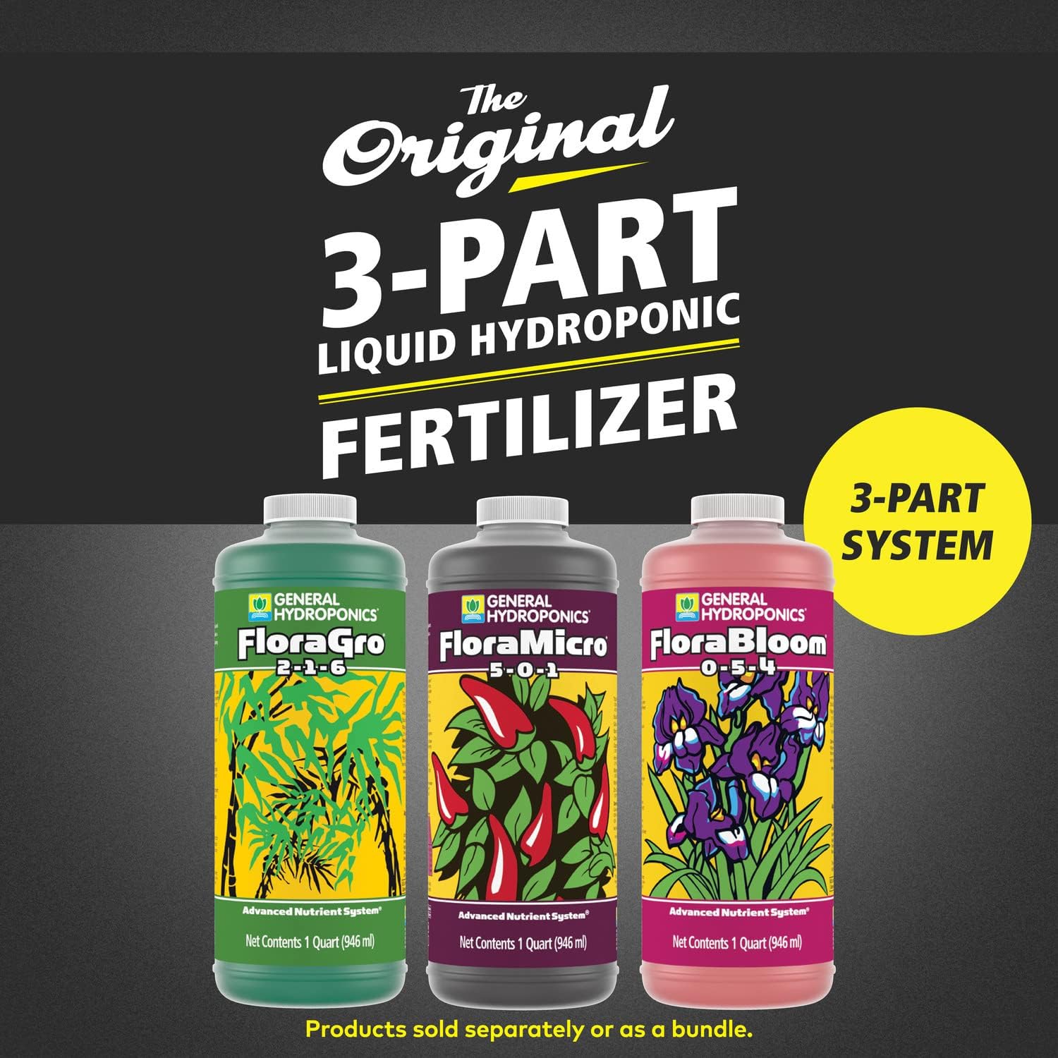 General Hydroponics FloraSeries Advanced Nutrient Fertilizer System, 3-Part Bundle with FloraMicro, FloraBloom and FloraGro, 16 oz.