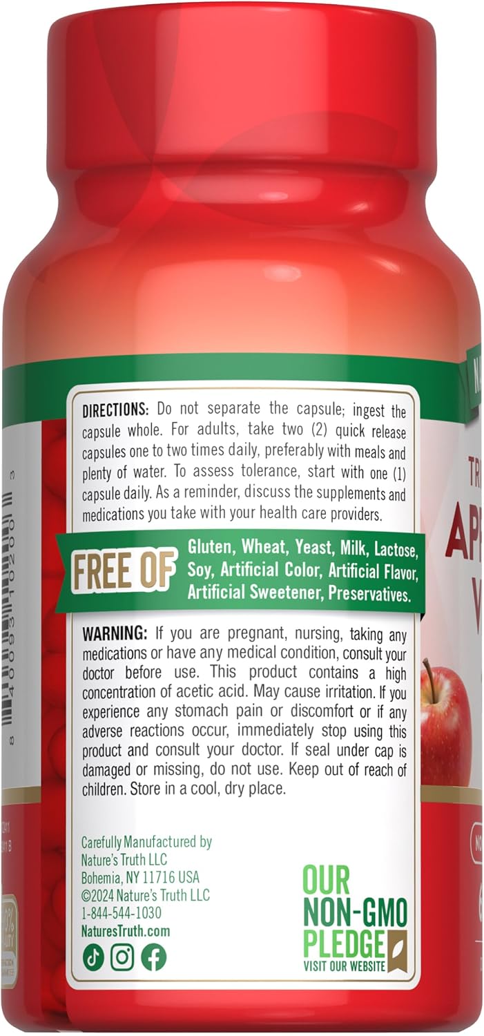 Nature's Truth Apple Cider Vinegar Capsules | 1200mg | Quick Release Pills | Non-GMO & Gluten Free Supplement | Non-GMO & Gluten Free Supplement