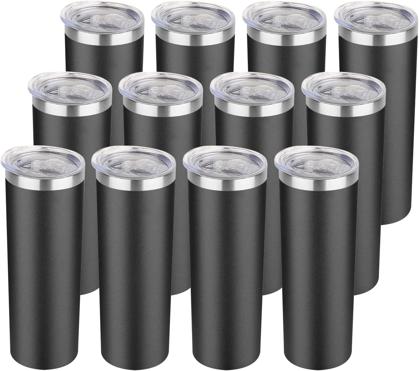 HASLE OUTFITTERS 20 oz Skinny Tumblers Bulk Set, Stainless Steel Insulated Slim Tumblers with Lids, Reusable Double Wall Travel Coffee Mugs