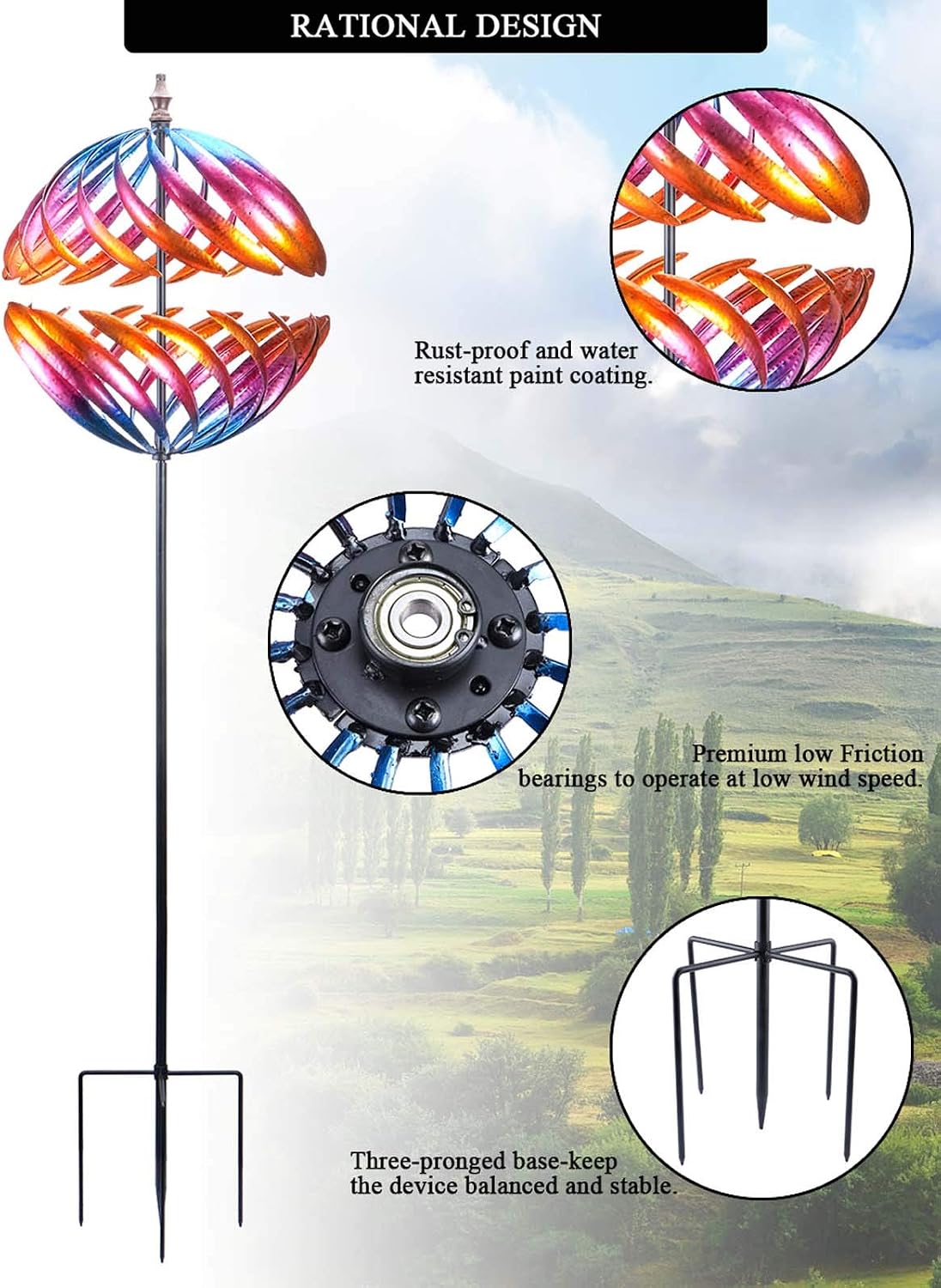 MUMTOP Wind Spinner Outdoor, Large Metal Kinetic Wind Sculptures, Blue