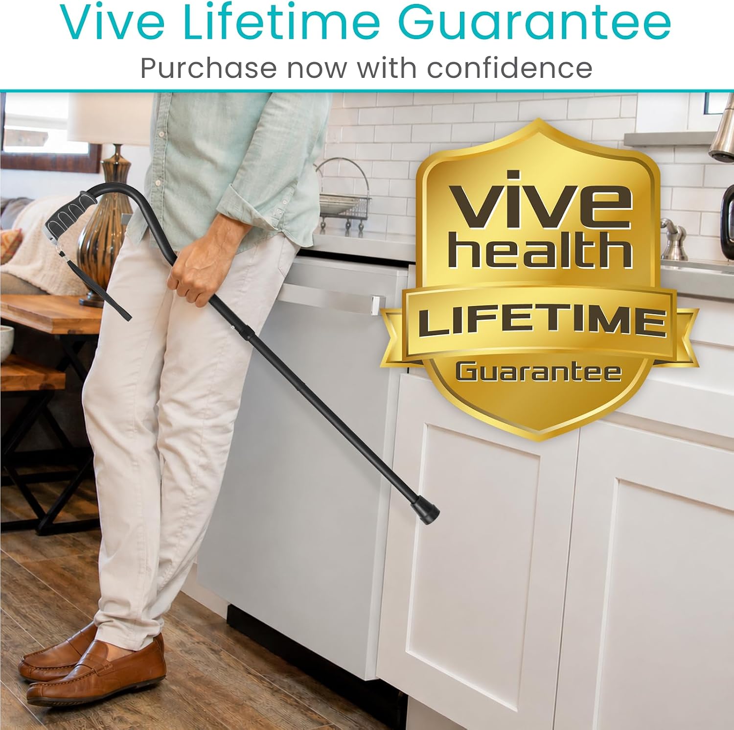 Vive Walking Cane for Women, Men, Elderly - Patented Offset Grip