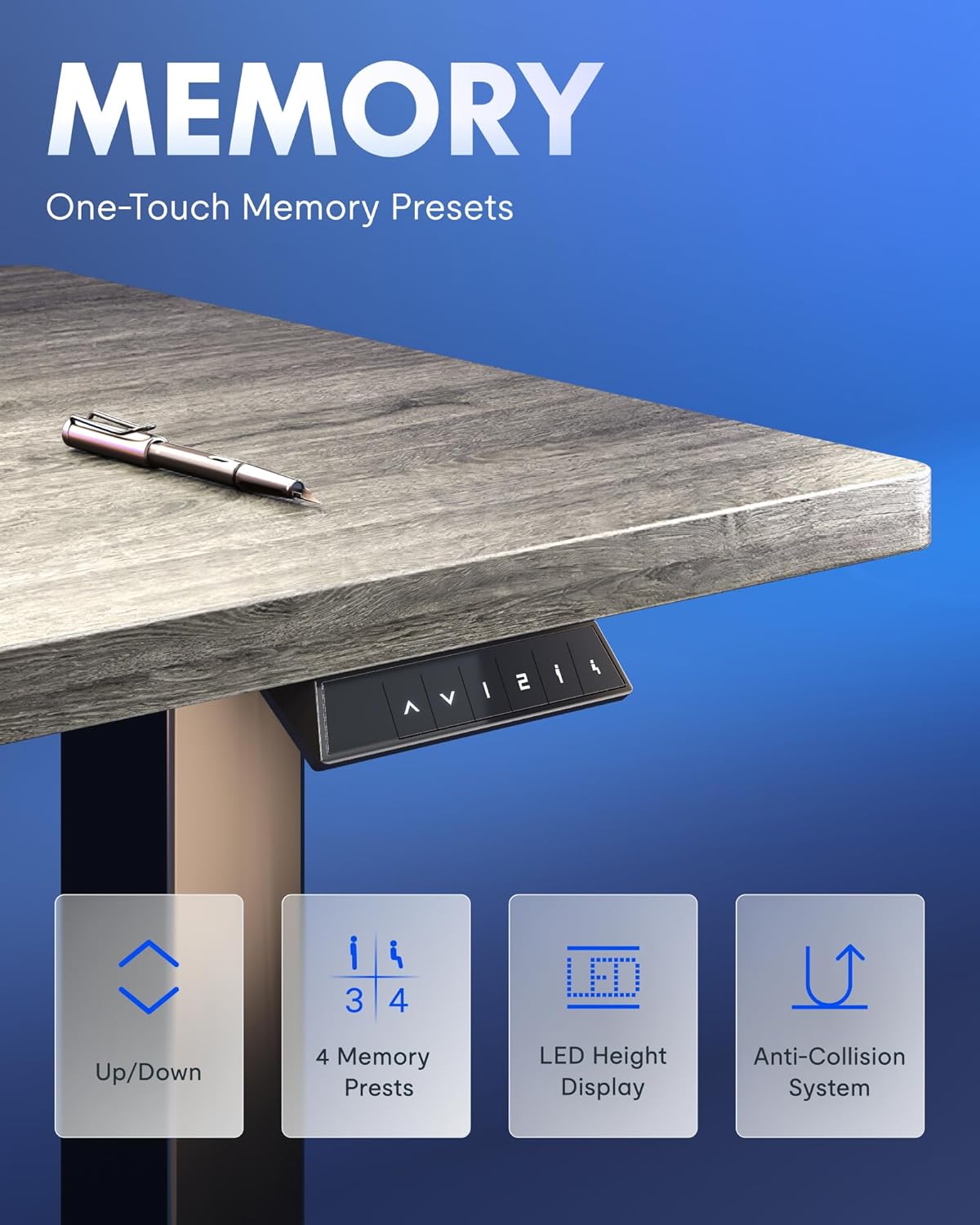 FLEXISPOT EN1 One-Piece Standing Desk, Electric Adjustable with 4 Memory Presets, 176 LBS Capacity, Stable & Quiet