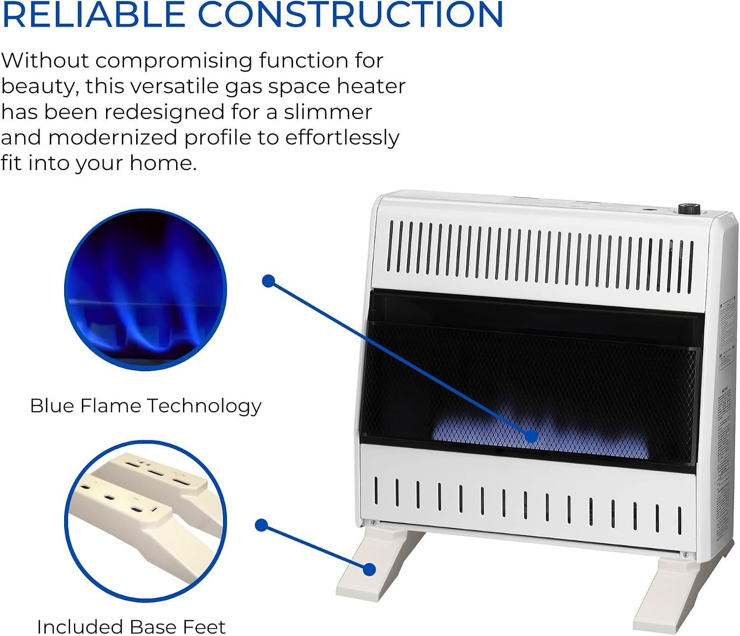 ProCom Heating Natural Gas Ventless Blue Flame Heater With Base Feet - 10,000 BTU, Manual Control - Model# MN100HBA-B