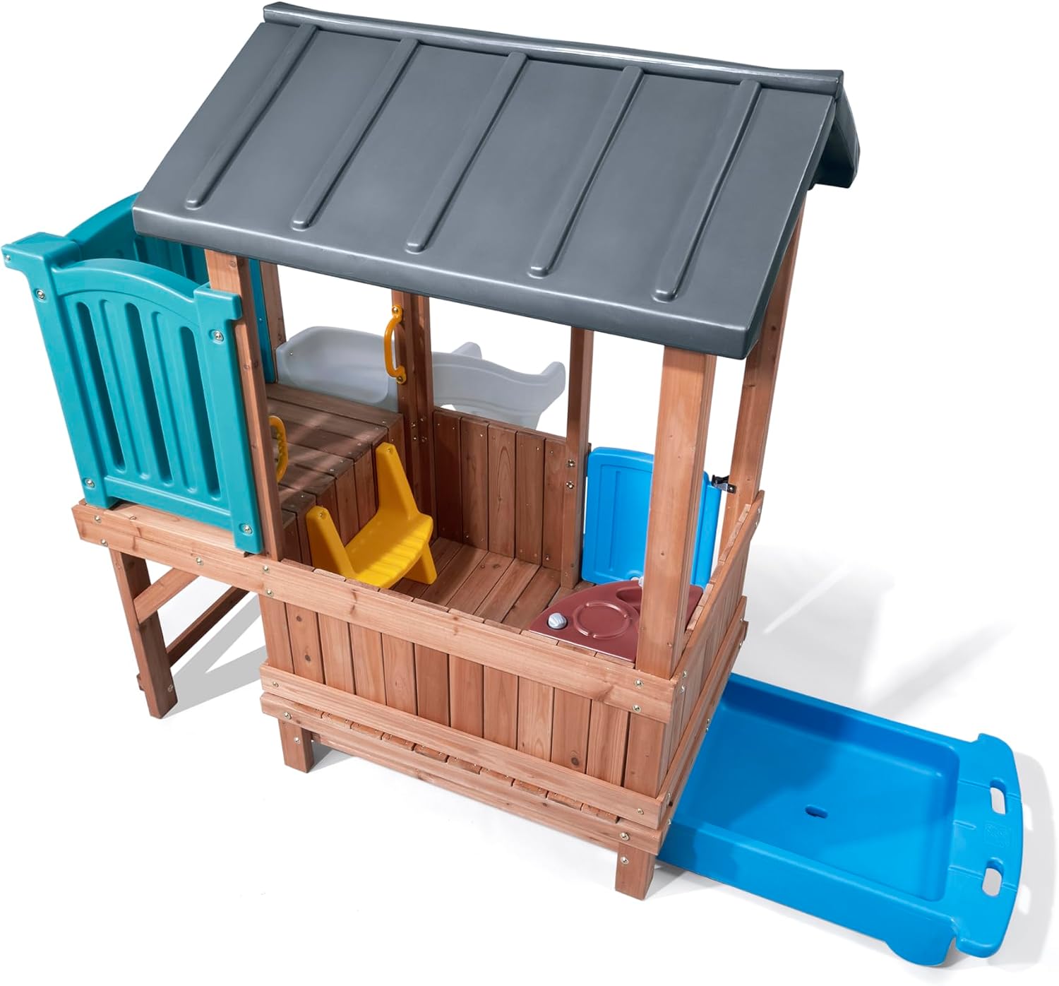 Step2 Woodland Adventure Playhouse & Slide, Kids Outdoor Playset, Backyard Playground Set, Swings, Storage Drawer, Made of Wood & Durable Plastic
