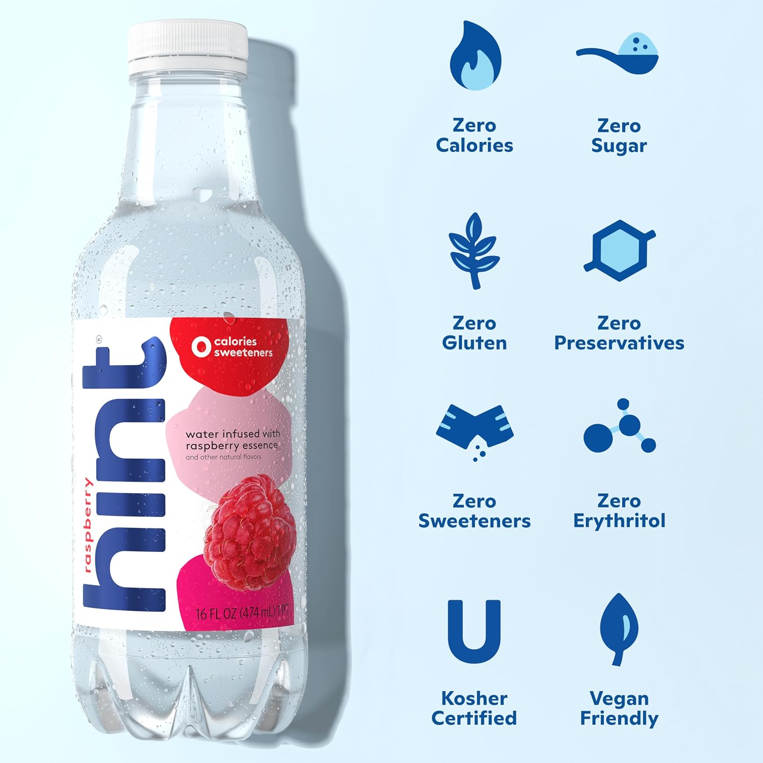 Hint Flavored Water Zero Sugar 0 Calories - Crisp Apple 16 FL oz, 12 pack | Crisp, refreshing water, fruit flavors. 0 calories, 0 sugar, 0 sweeteners. Hydration for wellness. Gluten-free, Kosher, Vegan