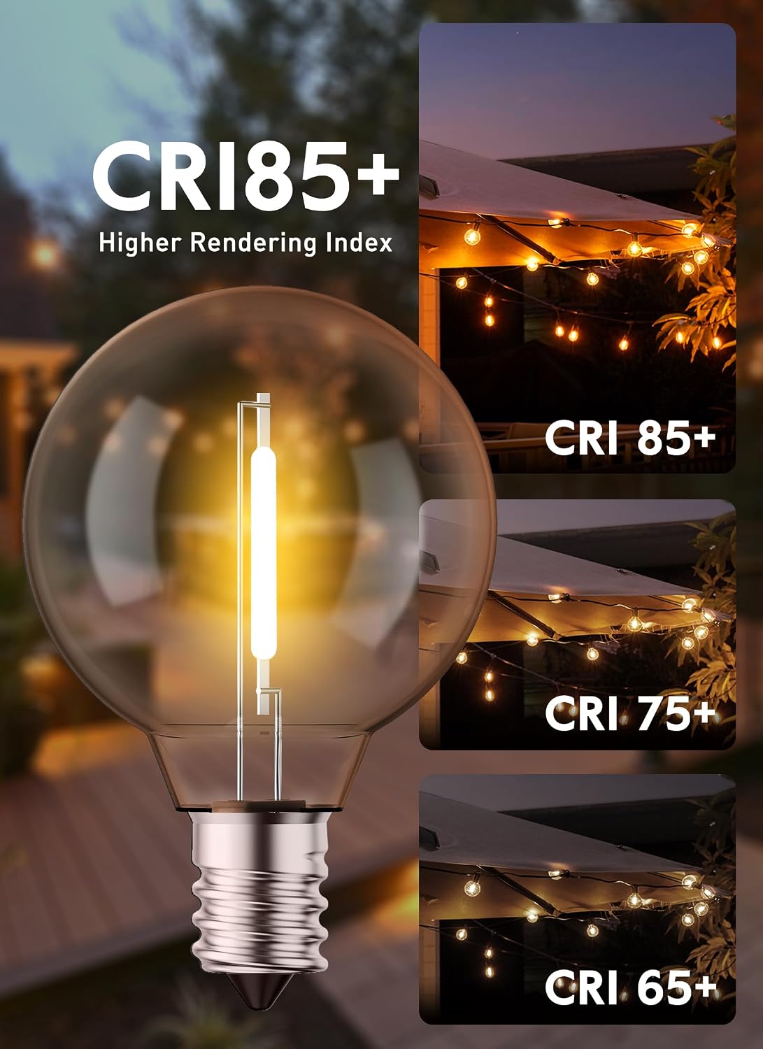 Brightown 25 Pack G40 LED Replacement Bulbs, E12 Base, 2200K, Warm White | Shatterproof Plastic LED Light Bulb, Waterproof, Dimmable, 1.5" Edison Light Bulbs for Indoor Outdoor Patio Backyard Decor