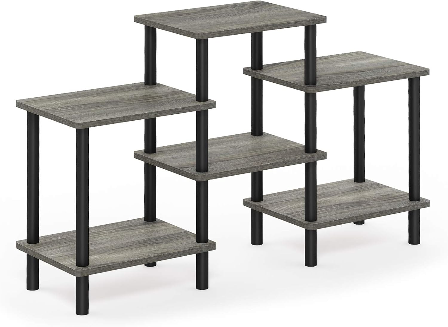 Furinno Turn-N-Tube No Tools Entertainment Center, Round Square Corner, French Oak Grey/Black | Raised Top, Open Shelves TV Console with for TV up to 32 Inch, for Living Room, Bedroom
