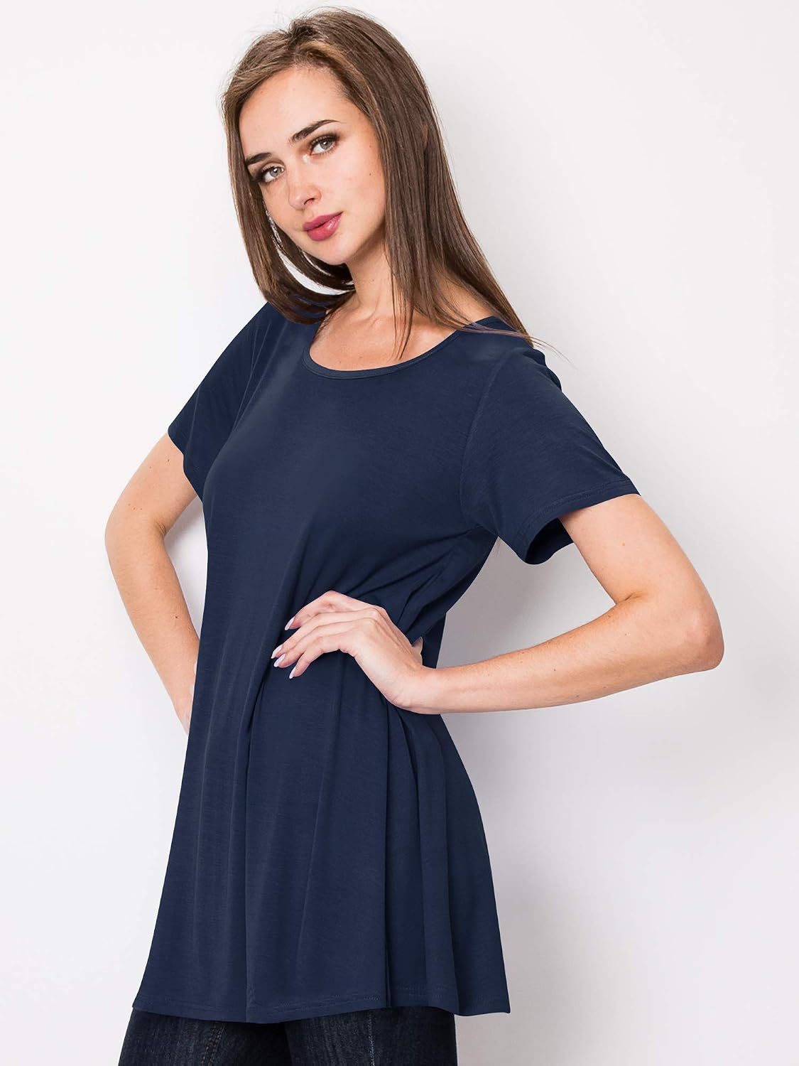 Lock and Love Women Solid Short Sleeve/Sleeveless Tunic for Leggings Swing Tunic Flare Tank Tops S-5XL Plus Size Made in USA