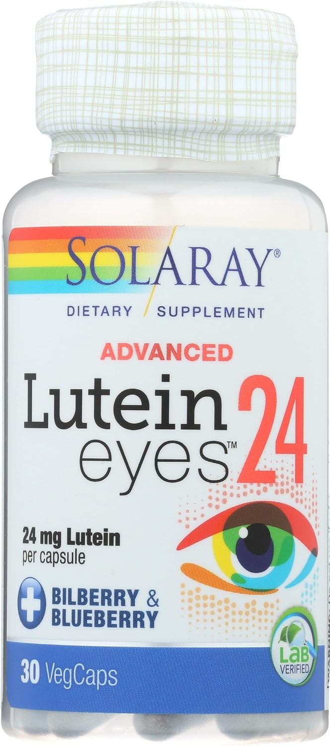 SOLARAY Advanced Lutein Eyes 24 mg, 30 VegCaps | Eye & Macular Health Support, Lutein, Zeaxanthin, Bilberry & Blueberry, 30 Servings