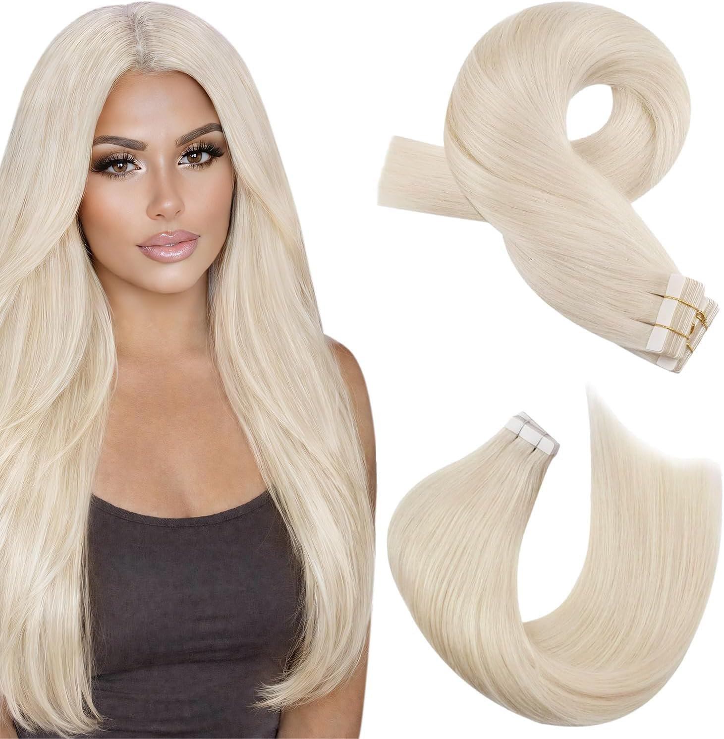 Moresoo Black Tape in Hair Extensions Human Hair, 18 Inch, 20Pcs, 50g