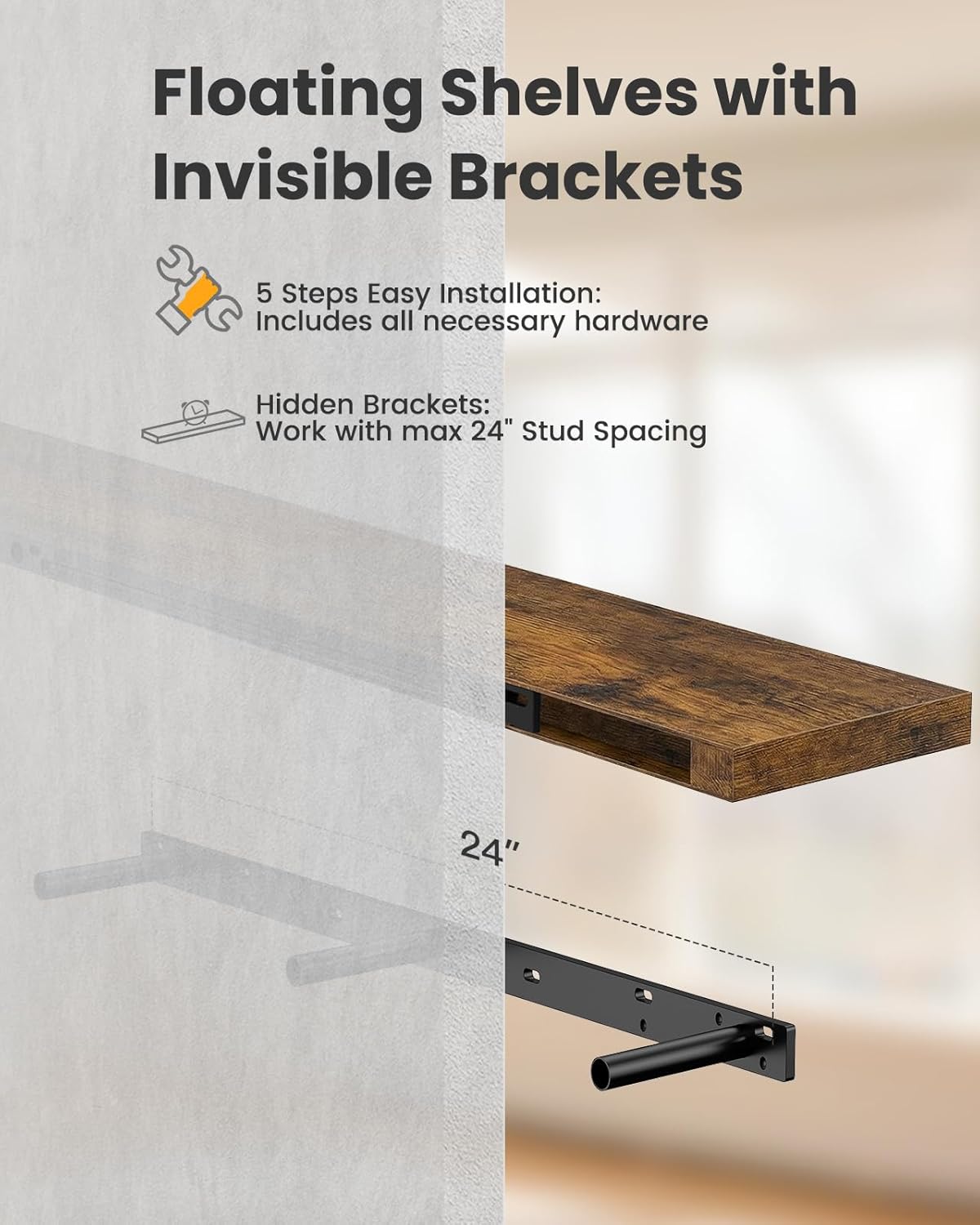AMADA HOMEFURNISHING Floating Shelves, Wall Shelves for Bathroom/Living Room/Bedroom/Kitchen Decor