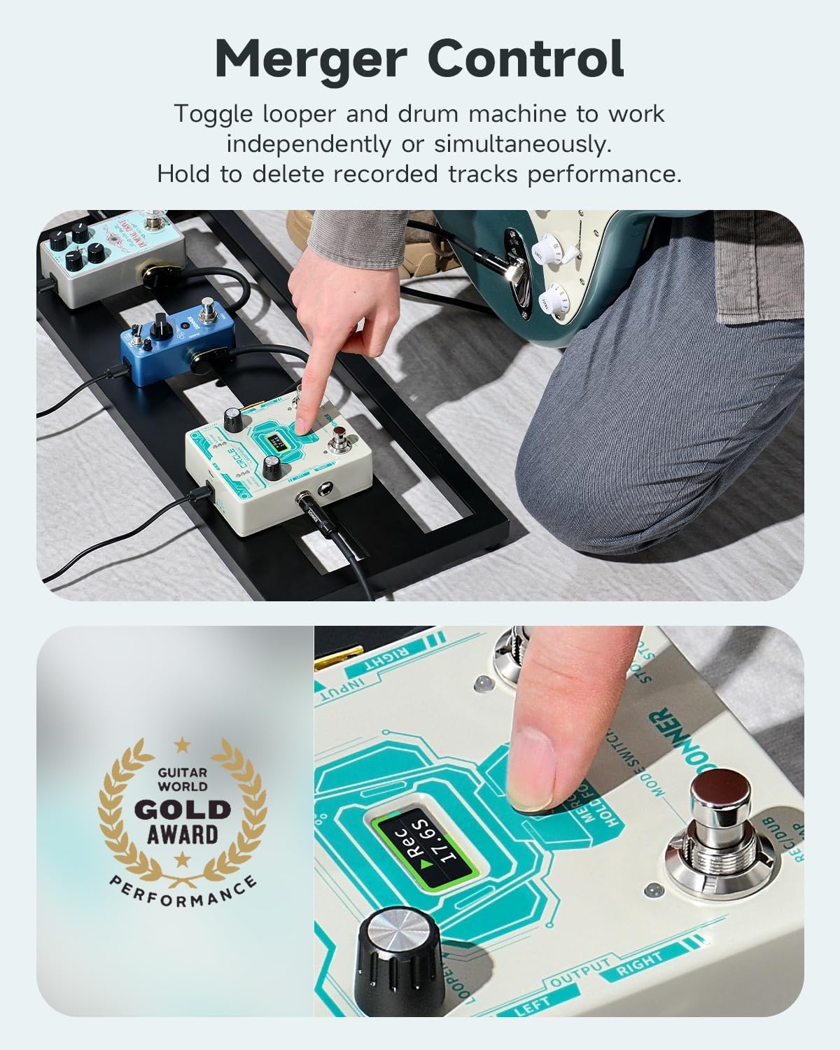 Donner Circle Looper Pedal Drum Machine, 2 in 1 Drum Looper Stereo Guitar Loop Pedals, 40 Slots 160 mins Loop with 110 Drum Grooves, Tap Tempo