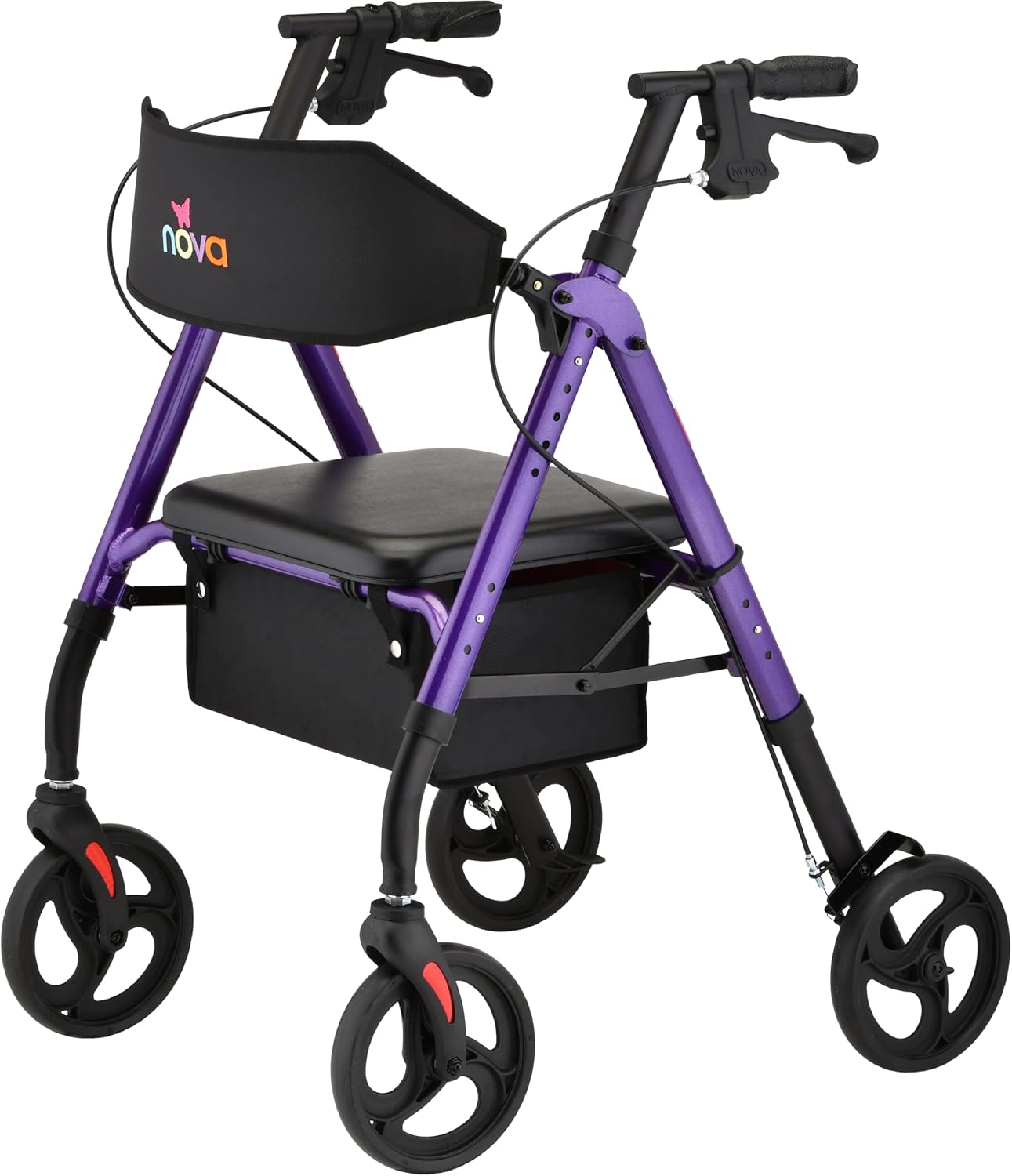 NOVA Star 8 Foldable Rollator Walker for Seniors (5'3"–6'2"), Wide Padded Backrest with Seat, 8” All-Terrain Wheels, Easy-Grip Locking Hand Brakes, Height Adjustable, Sky Blue