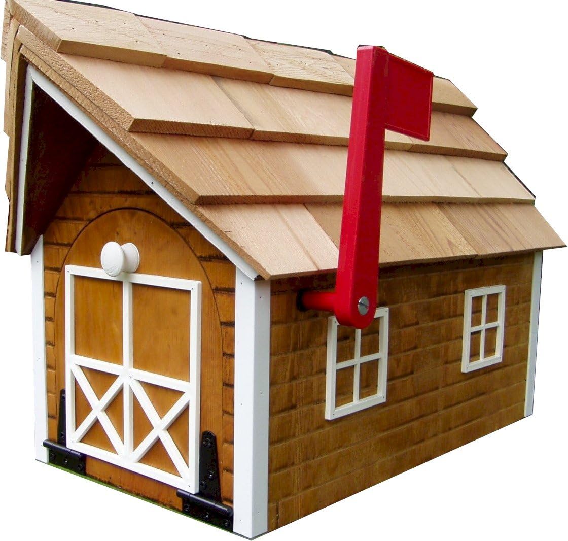 Log Cabin-Look Mailbox Cedar Stain Finish with White Trim Amish Made in USA