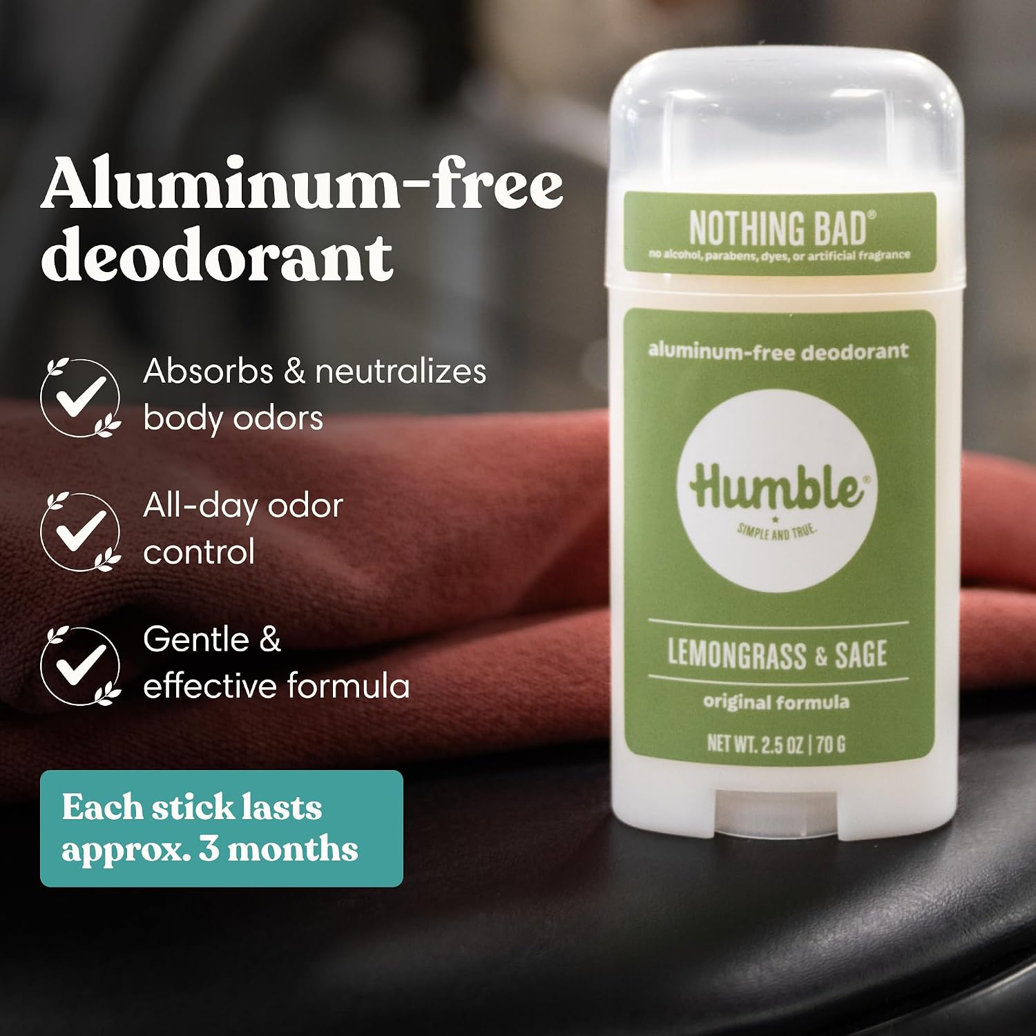 Humble Aluminum-Free Deodorant, Simply Unscented - 1 Pack | Baking Soda-Free, Clean, Fresh, Natural, Essential Oils, Sensitive Skin, Long-Lasting Odor Control, Cruelty-Free, Men & Women