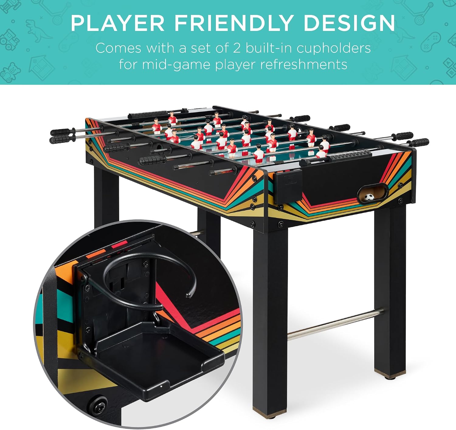 Best Choice Products Foosball Table for Kids and Adults, Game Room Soccer Game Table w/ 2 Balls, 2 Cup Holders, Ergonomic Handles, Chrome Finished Metal Bars