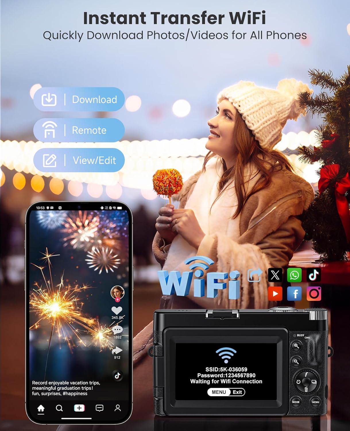 4K Digital Camera for Photography, with WiFi, 180° Flip Screen, 32GB Card | 64MP, Autofocus, 30FPS Video, Flash, Anti-Shake, 16X Zoom
